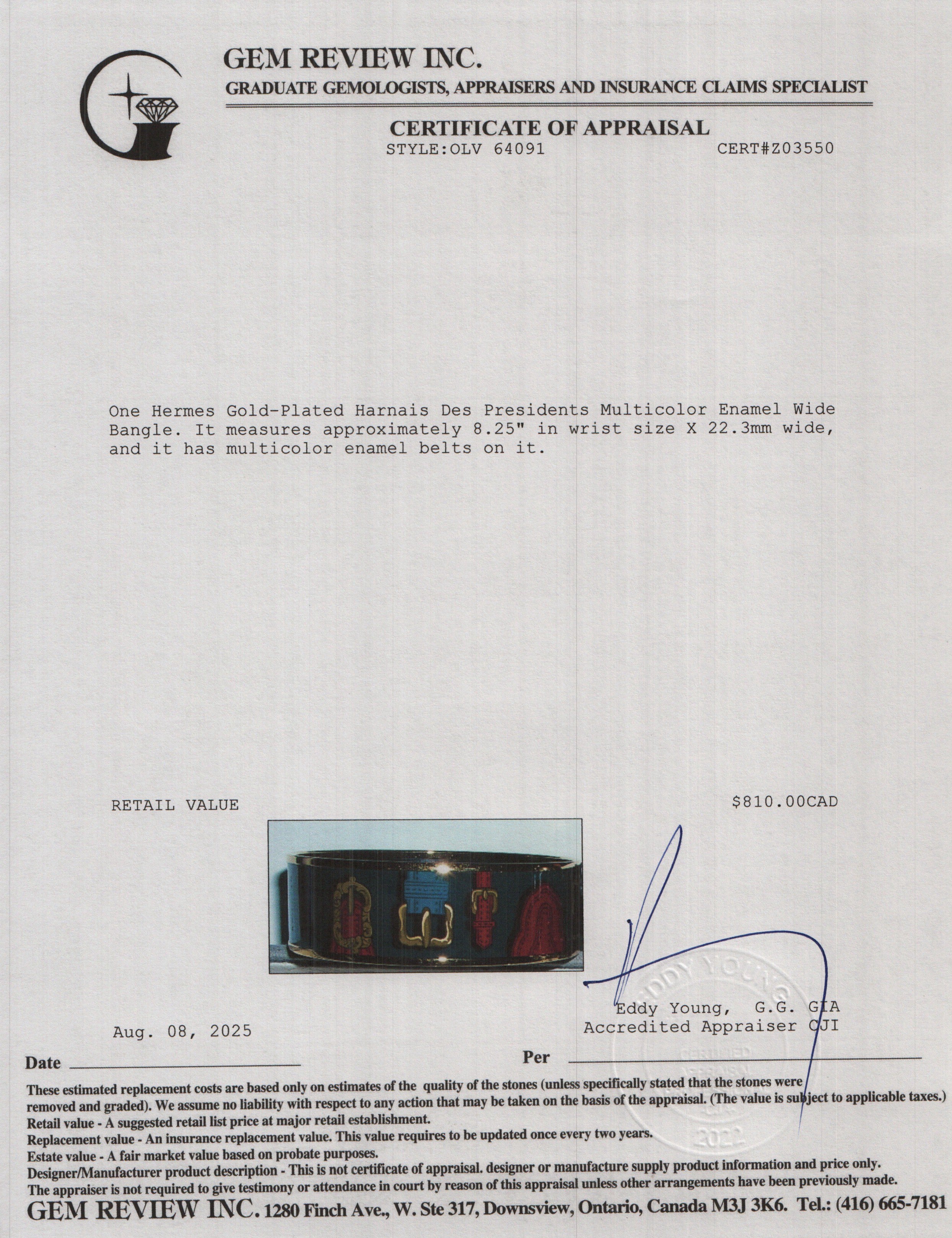 Hermes Gold-Plated Harnais Des Presidents Multicolor Enamel Wide Bangle