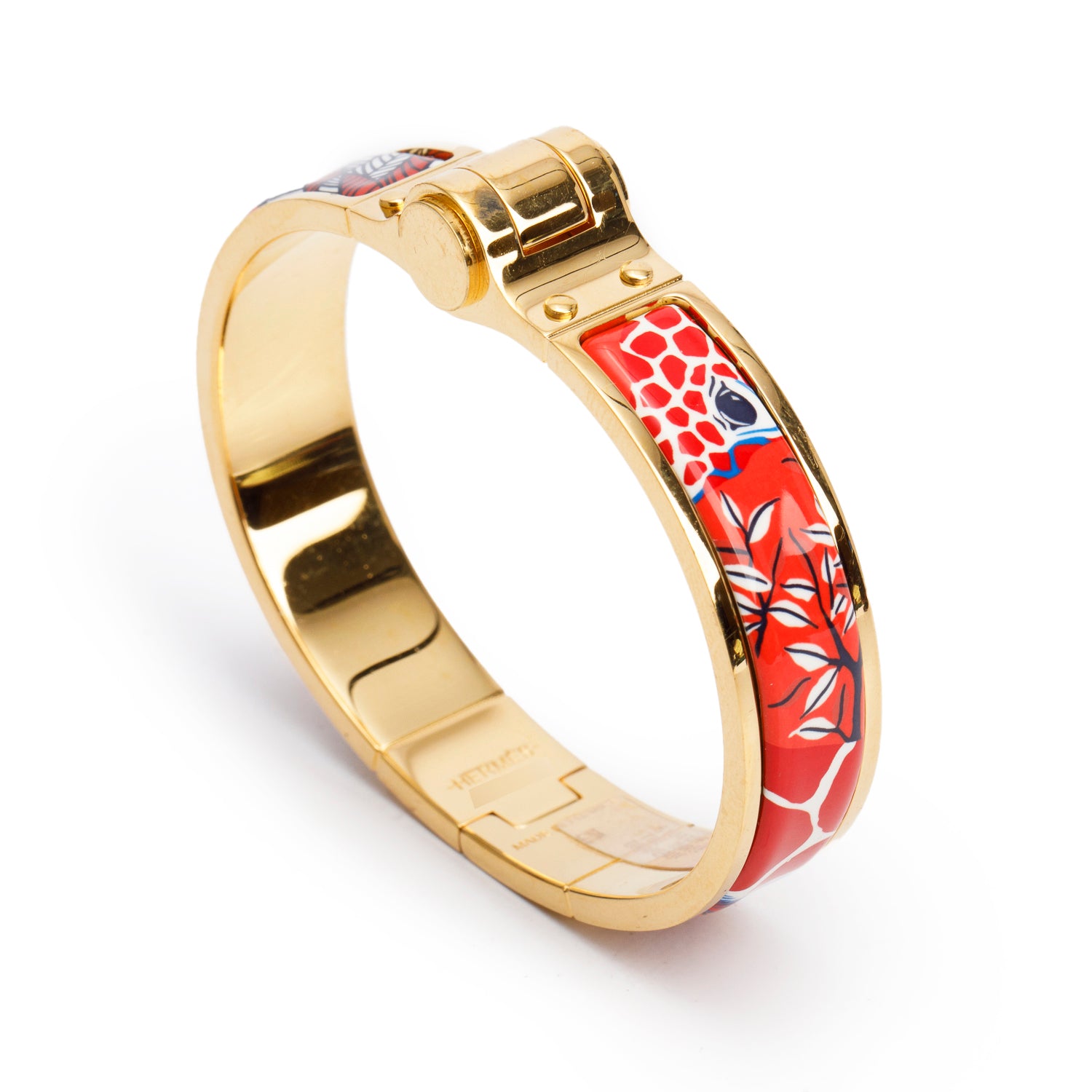 Hermes Gold-Plated The Three Graces Enamel Narrow Hinged Bracelet w/ Box