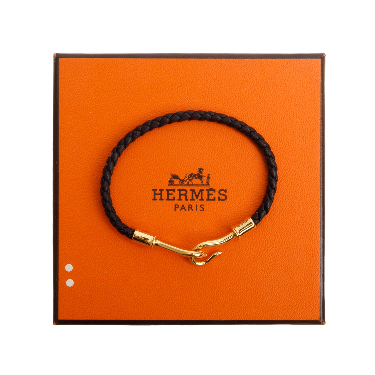 Hermes Gold Plated Black Swift Calfskin Leather Jumbo Bracelet w/ Box