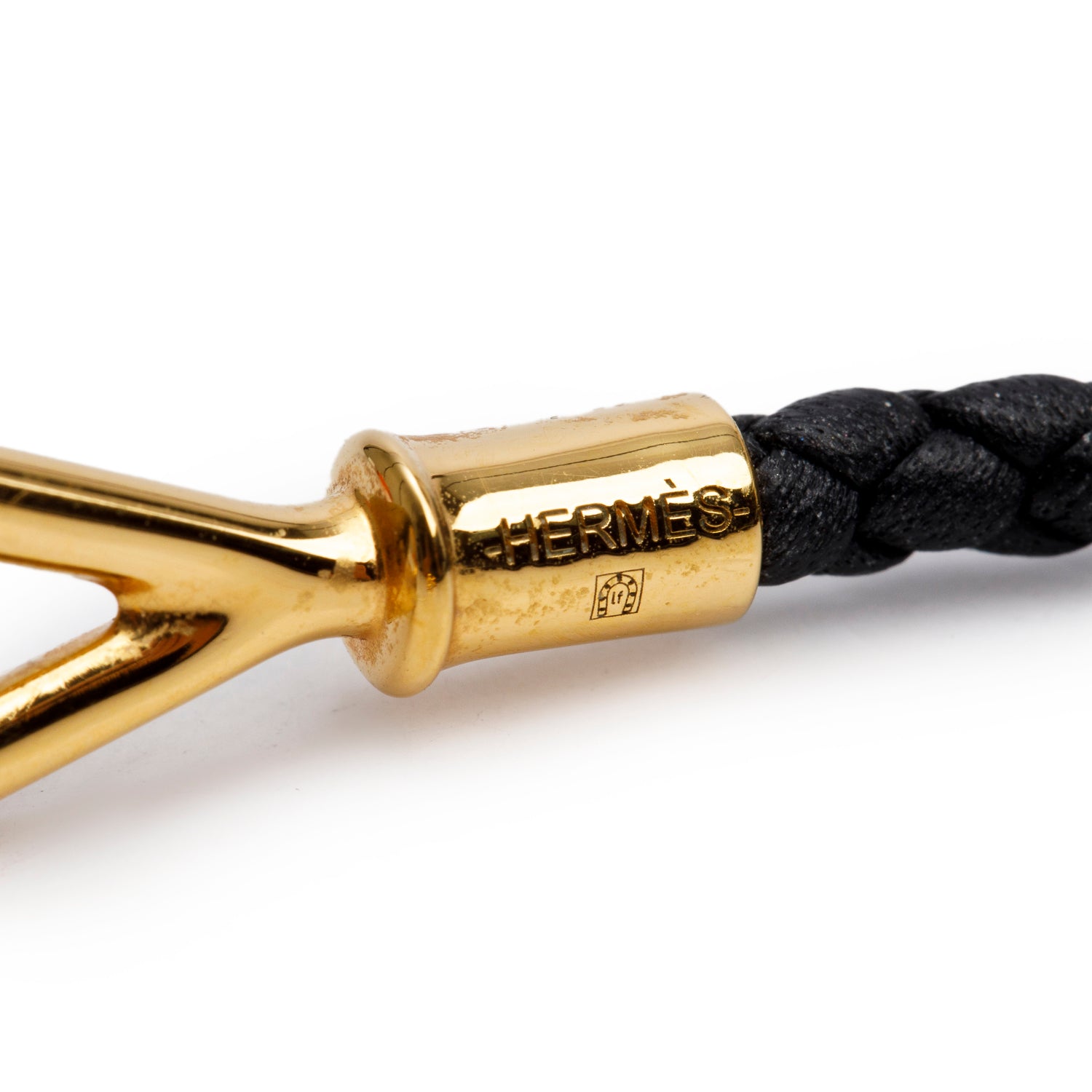 Hermes Gold Plated Black Swift Calfskin Leather Jumbo Bracelet w/ Box