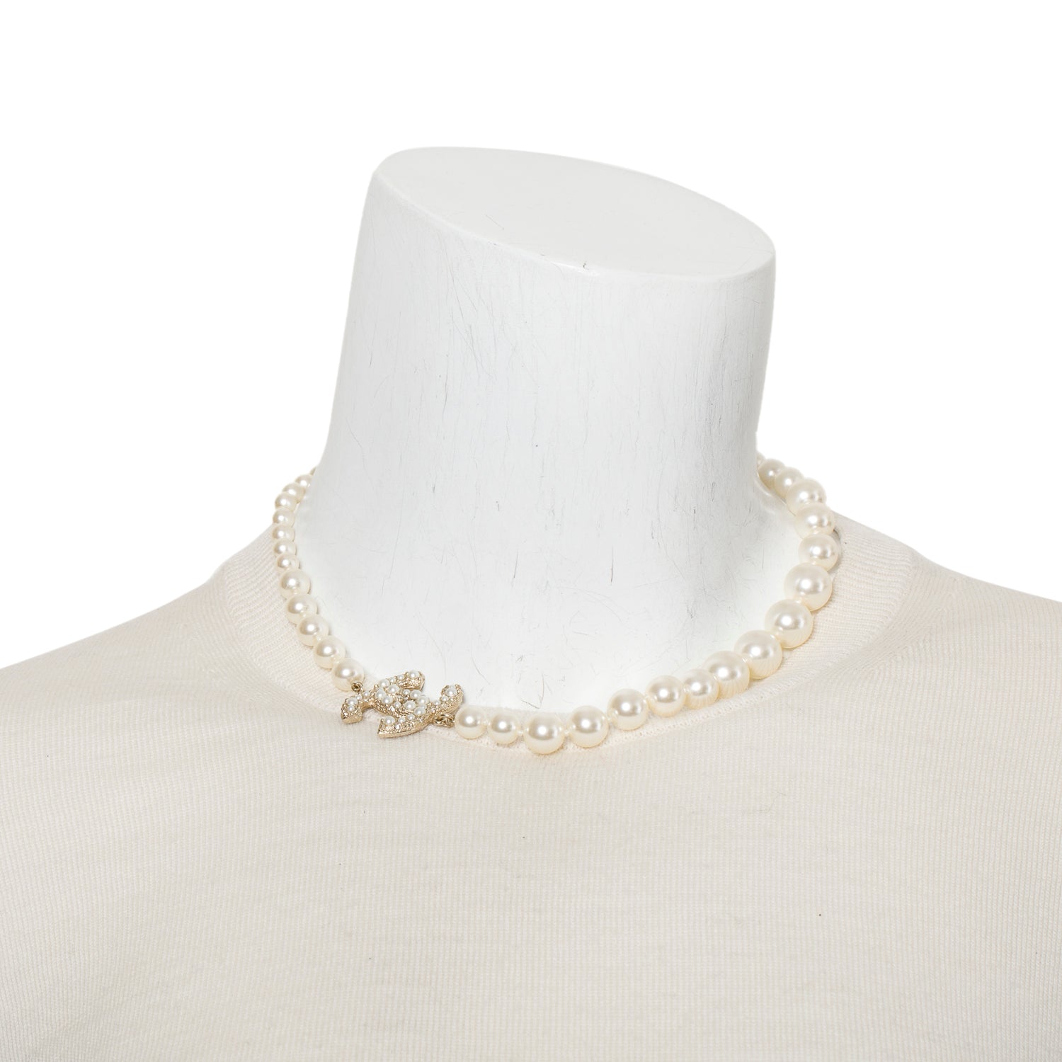 Chanel 2025 Gold Plated Faux Pearl & Strass 100th Anniversary CC Necklace