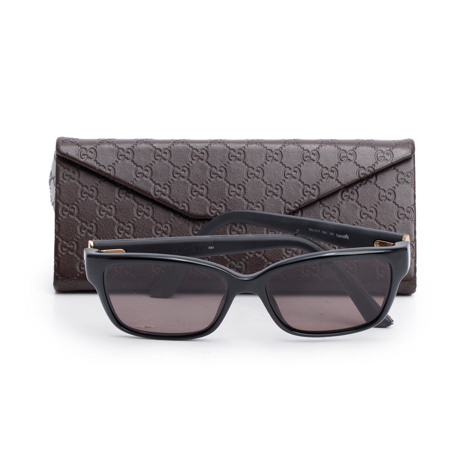 Gucci GG3717 Black Havana Optyl Interlocking G Square Sunglasses w/ Case