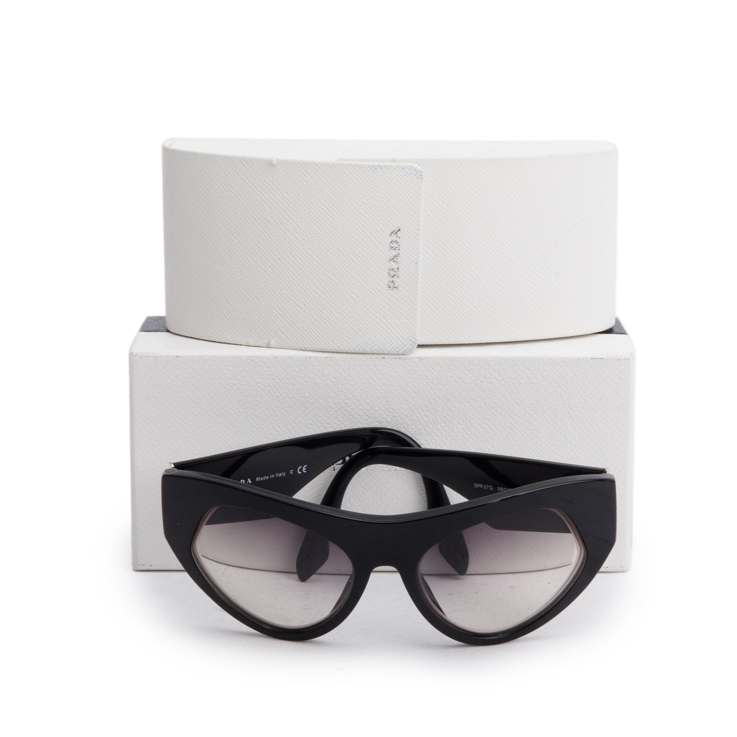 Prada SPR27Q Black Acetate Cat Eye Sunglasses w/ Box, Case & Authenticity Card