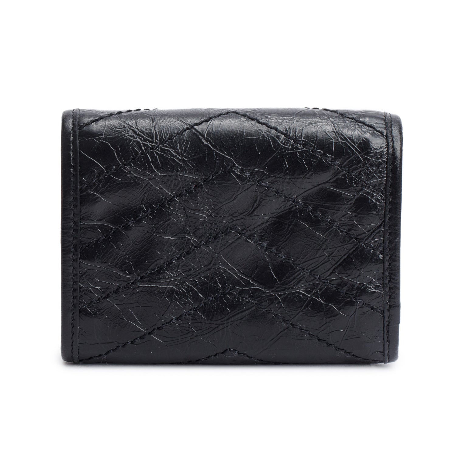 Saint Laurent Black Crinkled Calfskin Niki YSL Monogram Compact Wallet