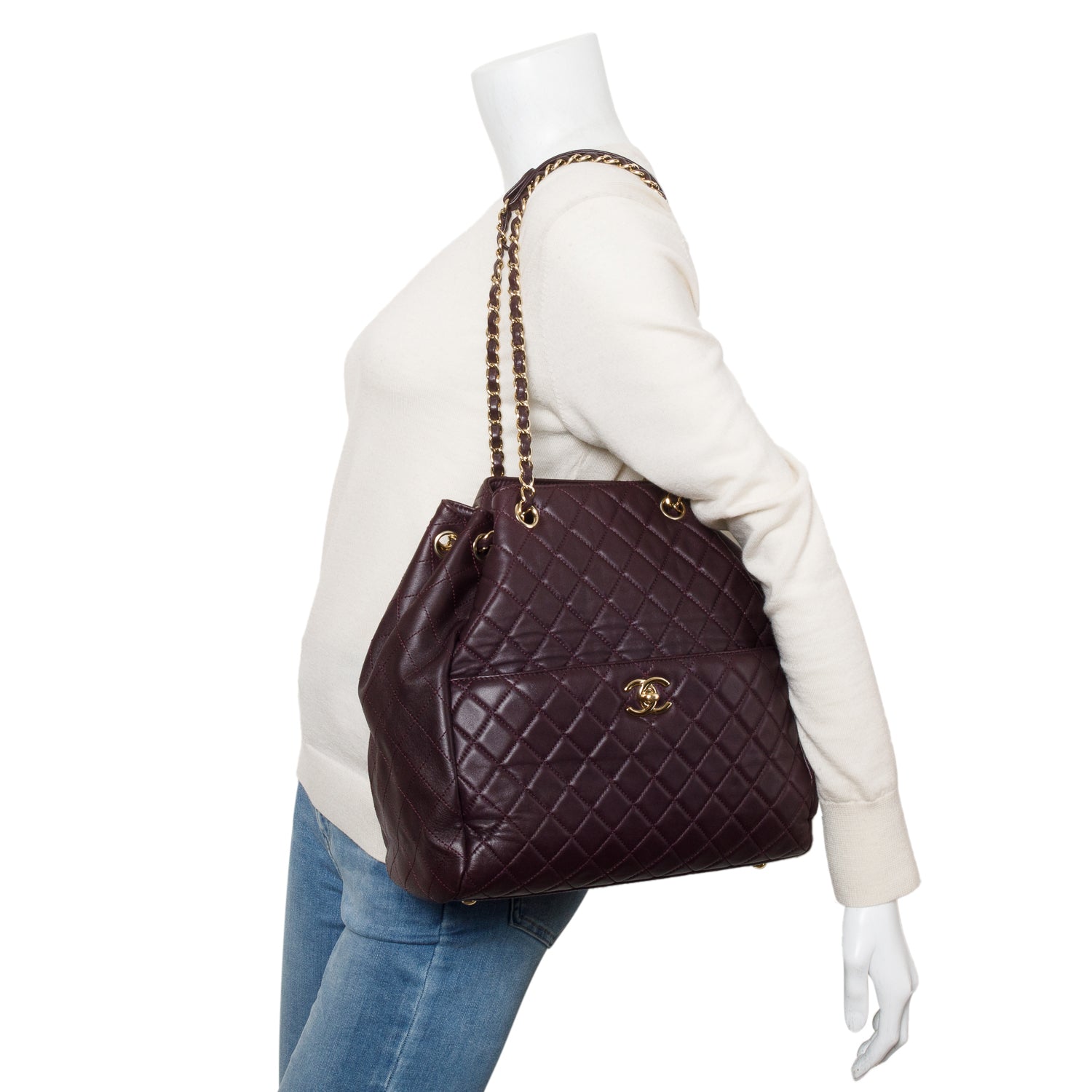 Chanel Purple Quilted Lambskin Drawstring Tote Bag