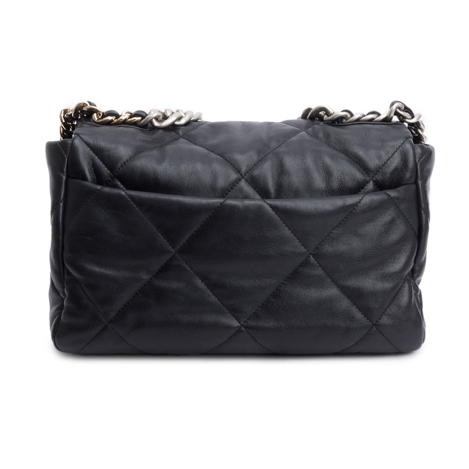 Chanel 2022 Black Lambskin Quilted Large 19 Flap Bag w/ Receipt