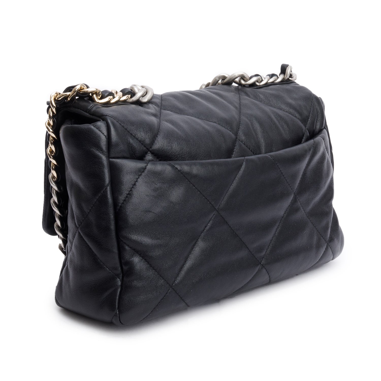 Chanel 2022 Black Lambskin Quilted Large 19 Flap Bag w/ Receipt