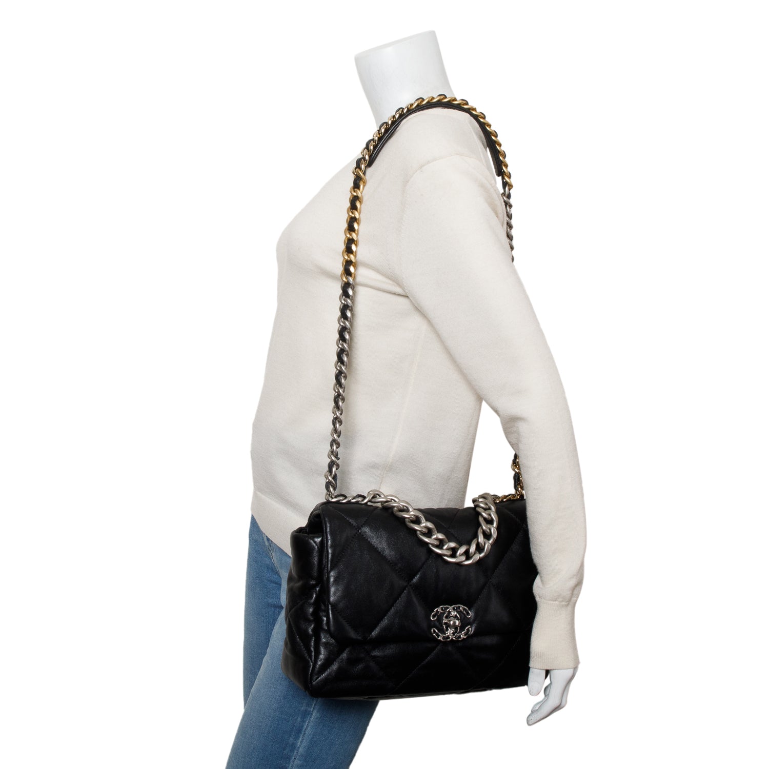 Chanel 2022 Black Lambskin Quilted Large 19 Flap Bag w/ Receipt