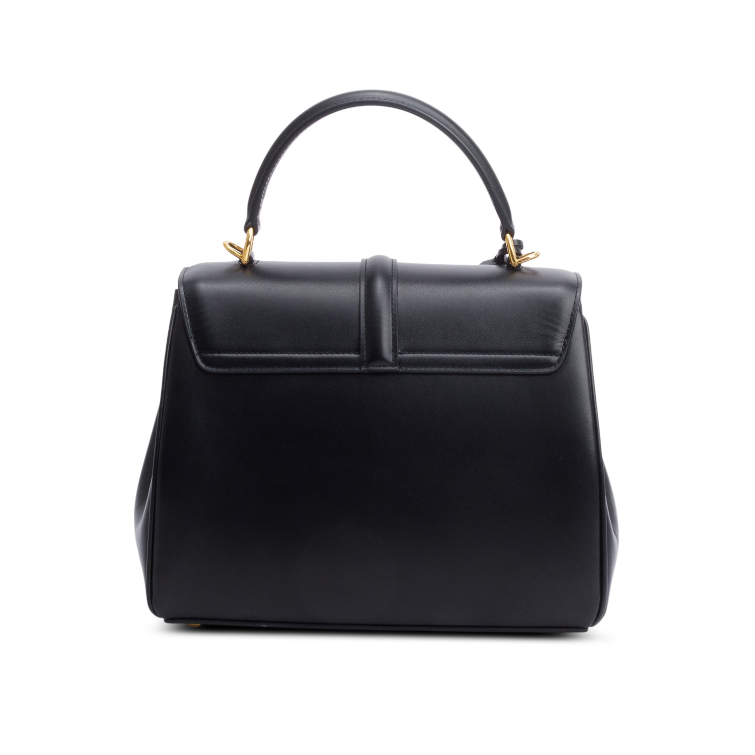 Celine 2023 Black Satinated Calfskin Small 16 Top Handle Bag w/ Strap