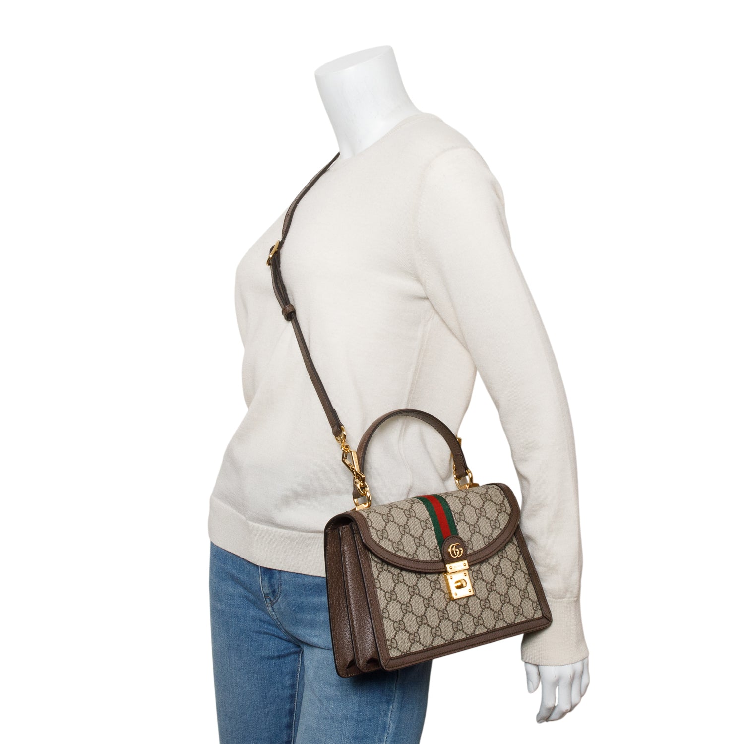 Gucci 2022 GG Supreme Ophidia Medium Top Handle Bag w/ Strap & Receipt