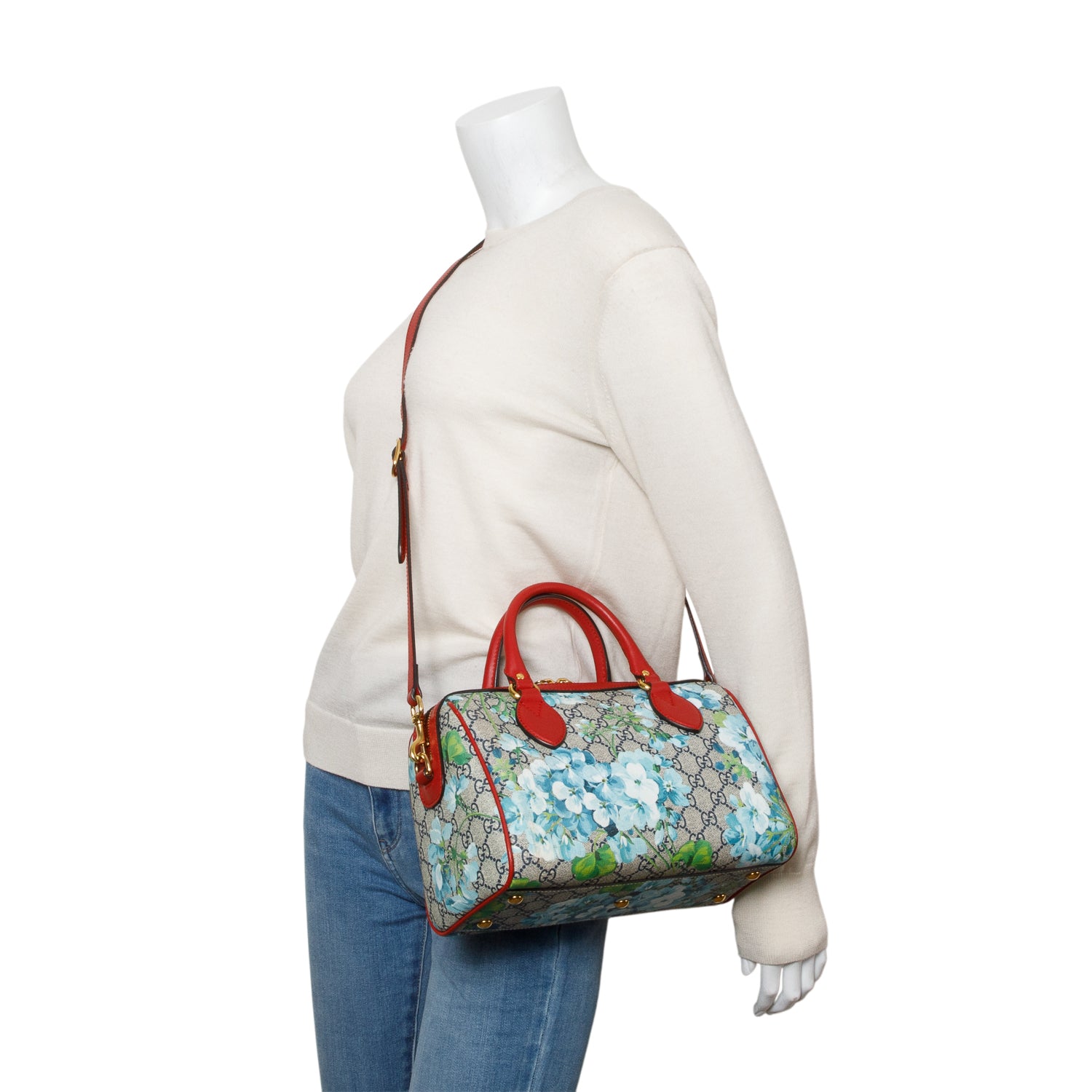 Gucci GG Supreme Monogram Blooms Small Boston Bag w/ Strap