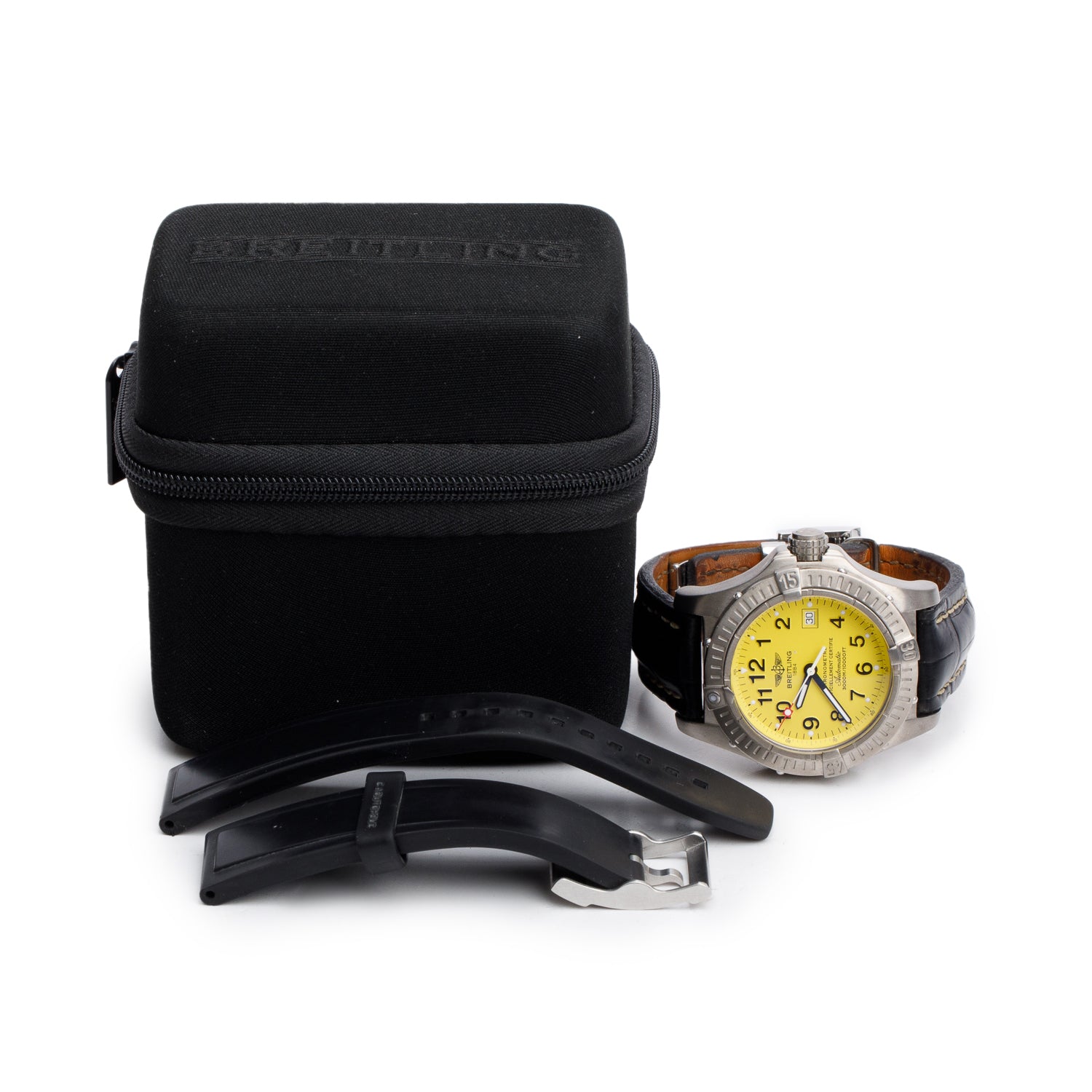 Breitling Titanium Avenger Seawolf 44 MM Automatic Watch Yellow Dial E17370 w/ Case & Extra Strap