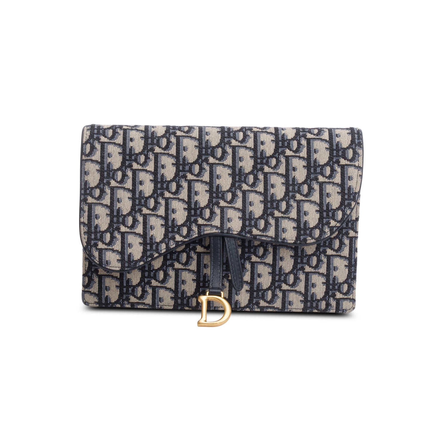 Christian Dior 2021 Blue Oblique Medium Saddle Pouch with Chain