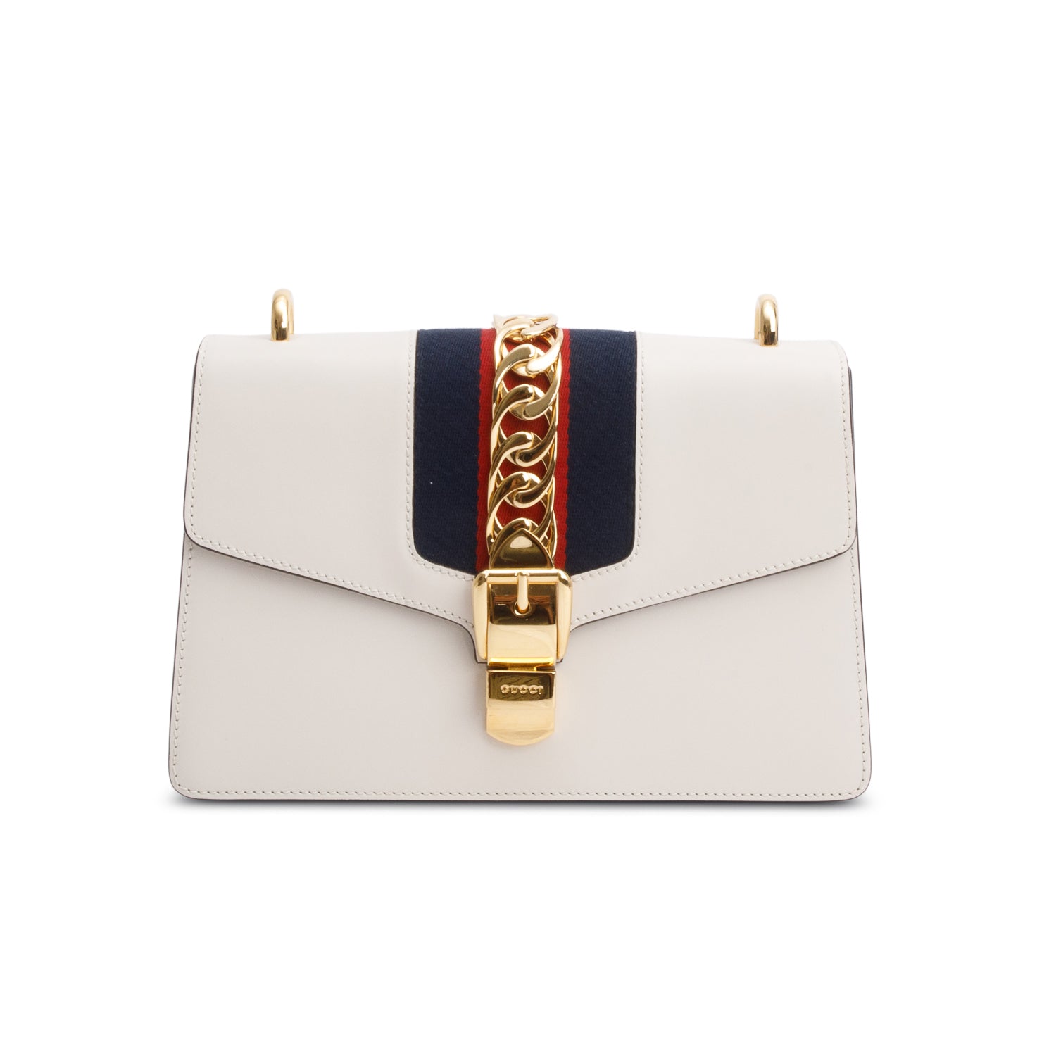 Gucci White Calfskin Leather Small Sylvie Shoulder Bag w/ Straps