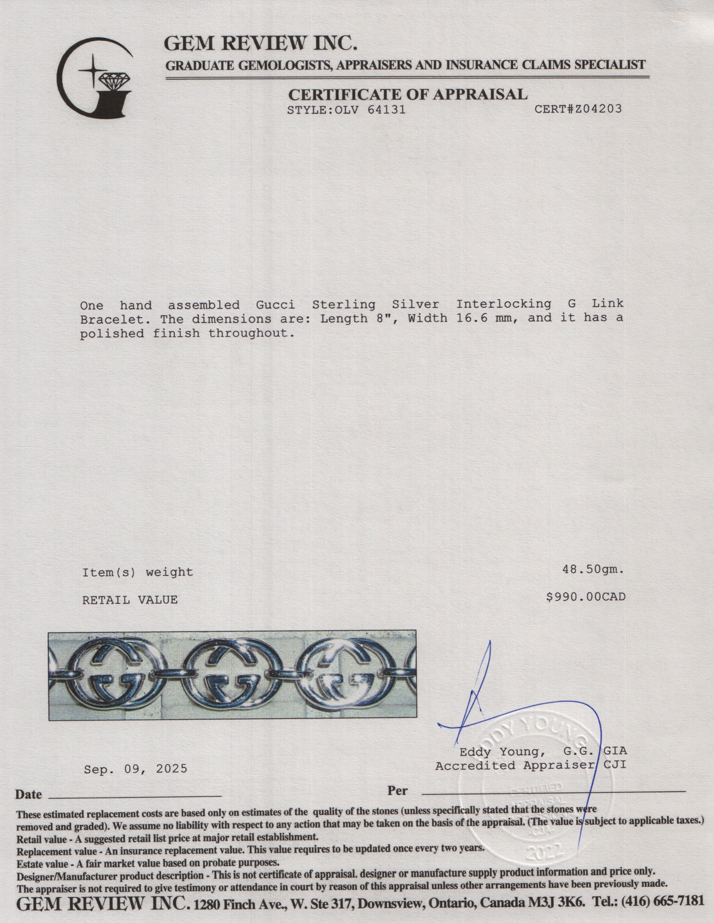 Gucci Sterling Silver Interlocking G Link Bracelet