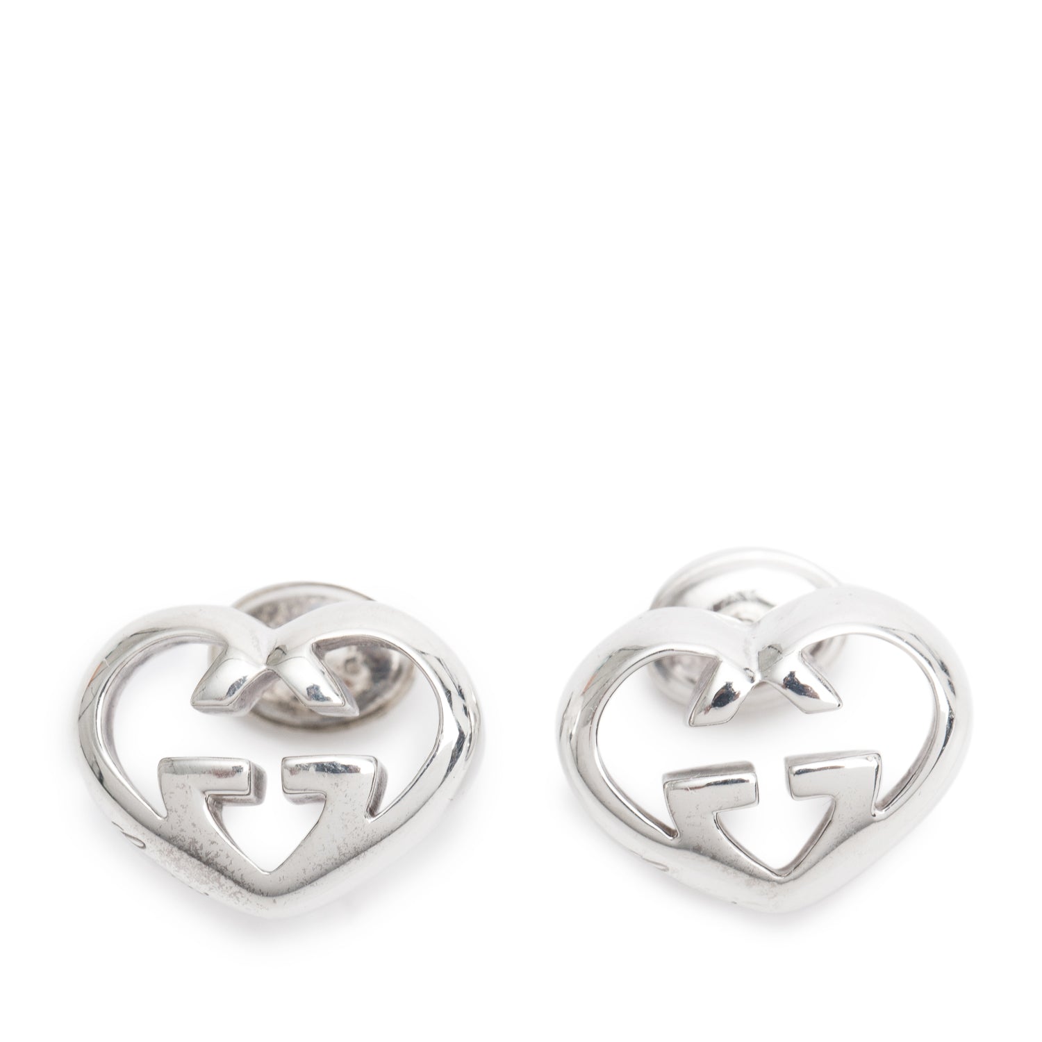 Gucci Sterling Silver Love Britt Heart Stud Earrings