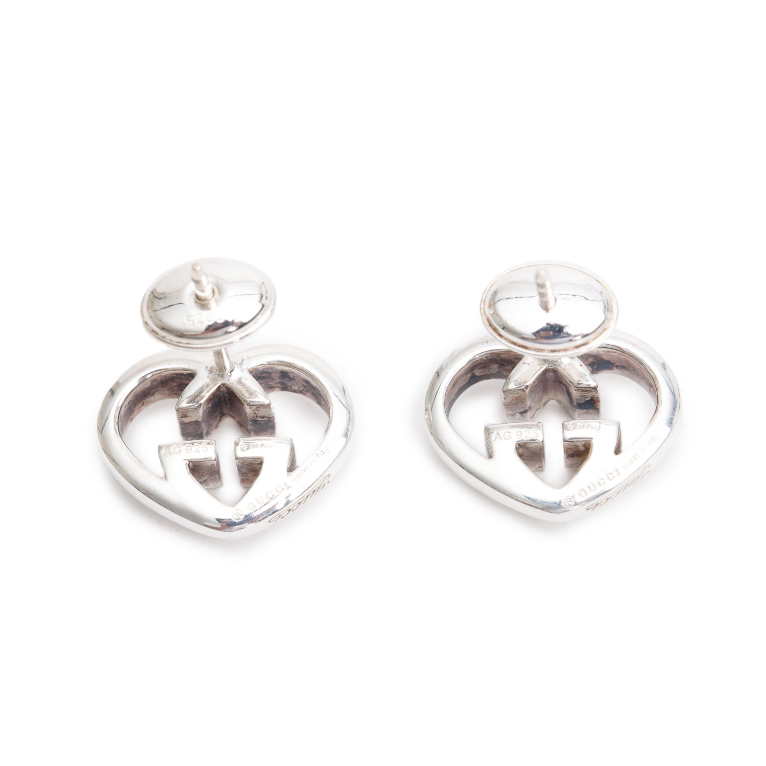 Gucci Sterling Silver Love Britt Heart Stud Earrings