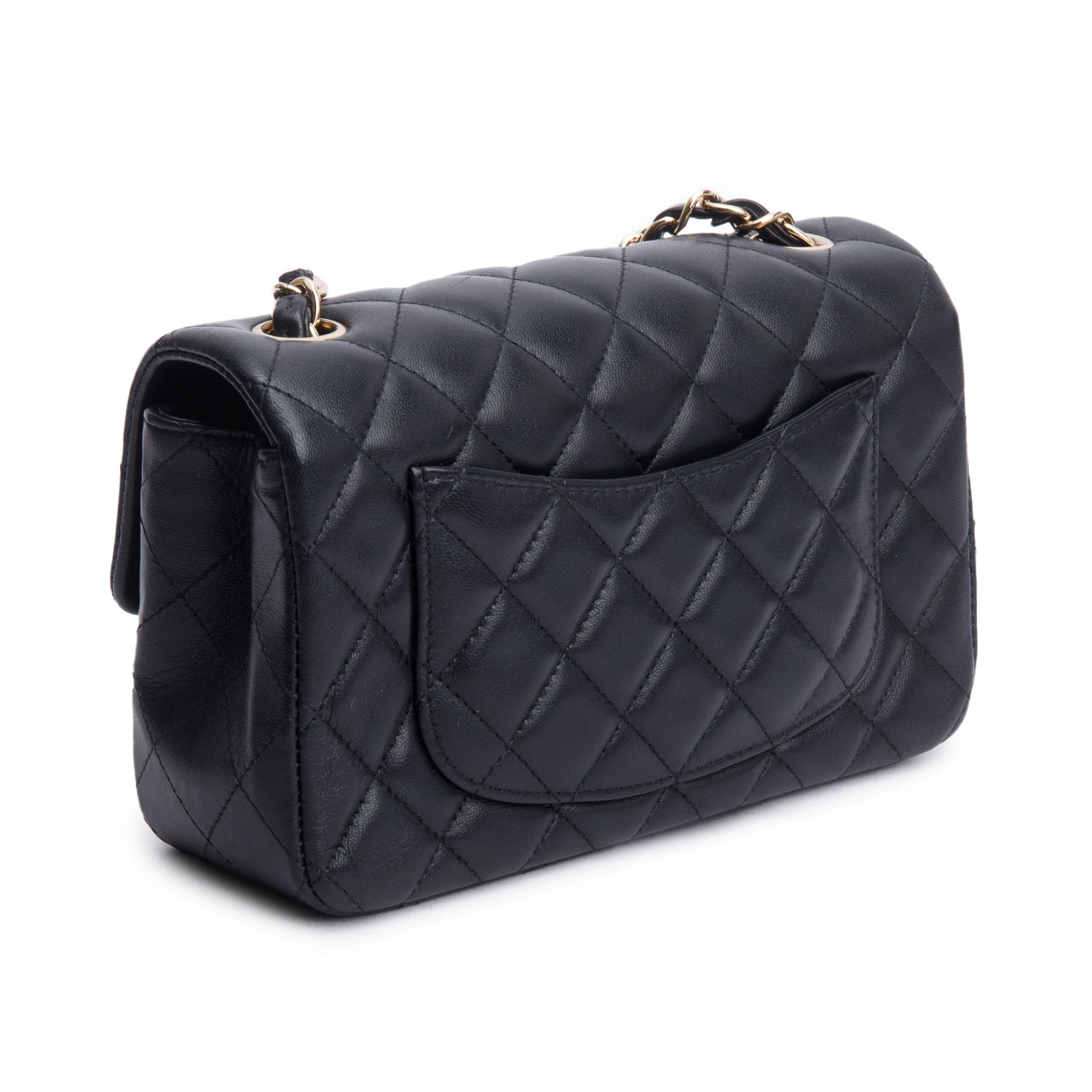 Chanel Black Lambskin Quilted Mini Rectangular Flap Bag w/ Box