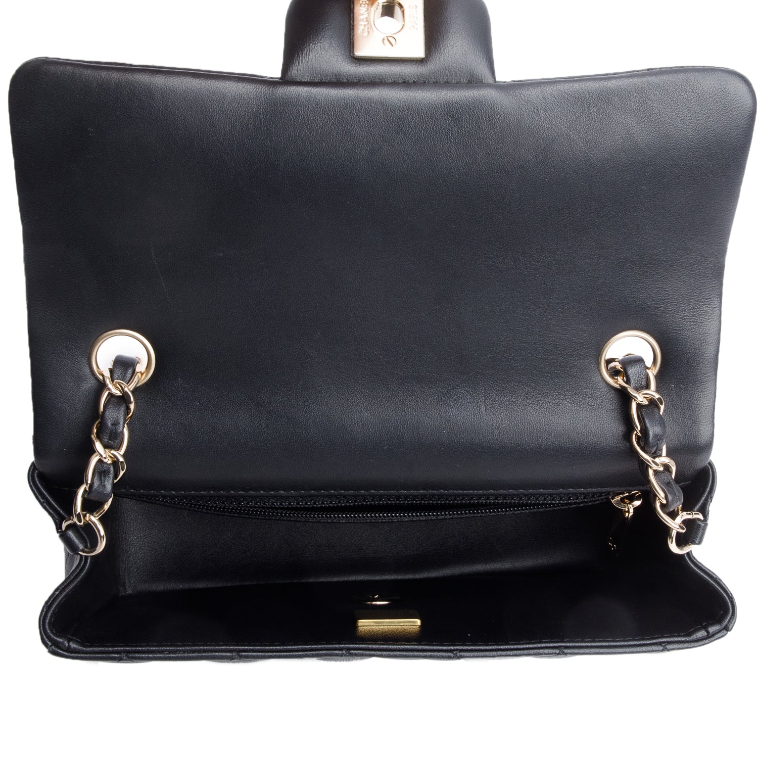 Chanel Black Lambskin Quilted Mini Rectangular Flap Bag w/ Box