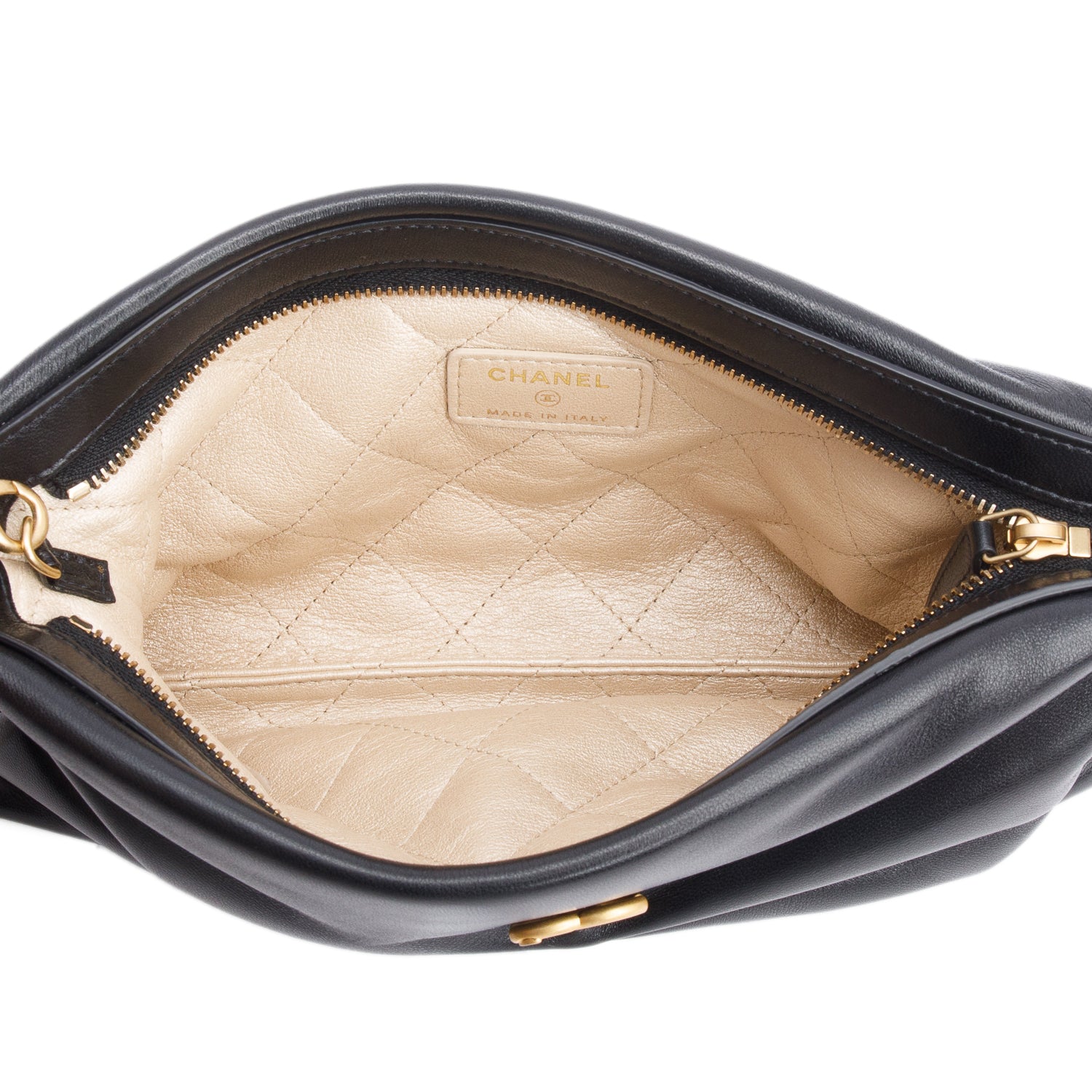 Chanel 2025 Black Shiny Lambskin Pearl Clutch w/ Chain & Box