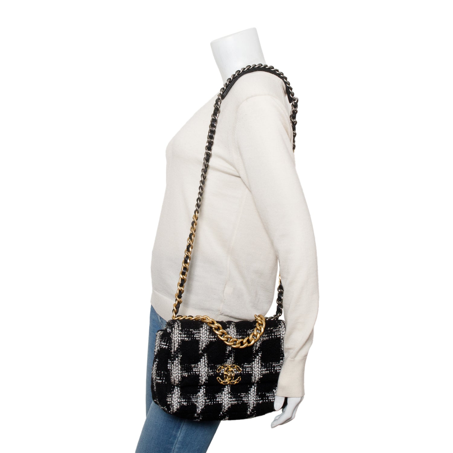 Chanel 2020 Tweed Quilted Medium 19 Flap Bag w/ Box & Authenticity Card