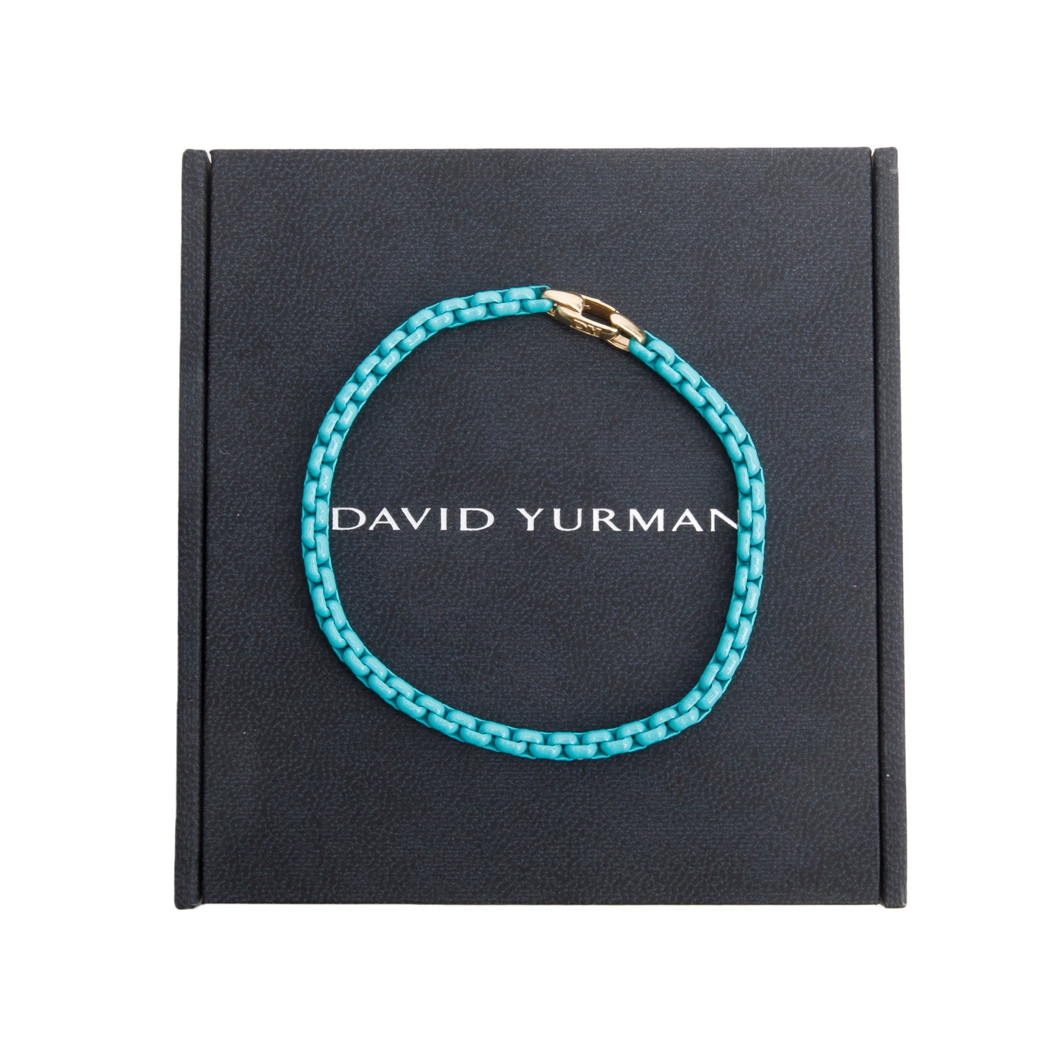 David Yurman 14k Yellow Gold Turquoise Acrylic Bel Aire 4 MM Chain Bracelet w/ Box