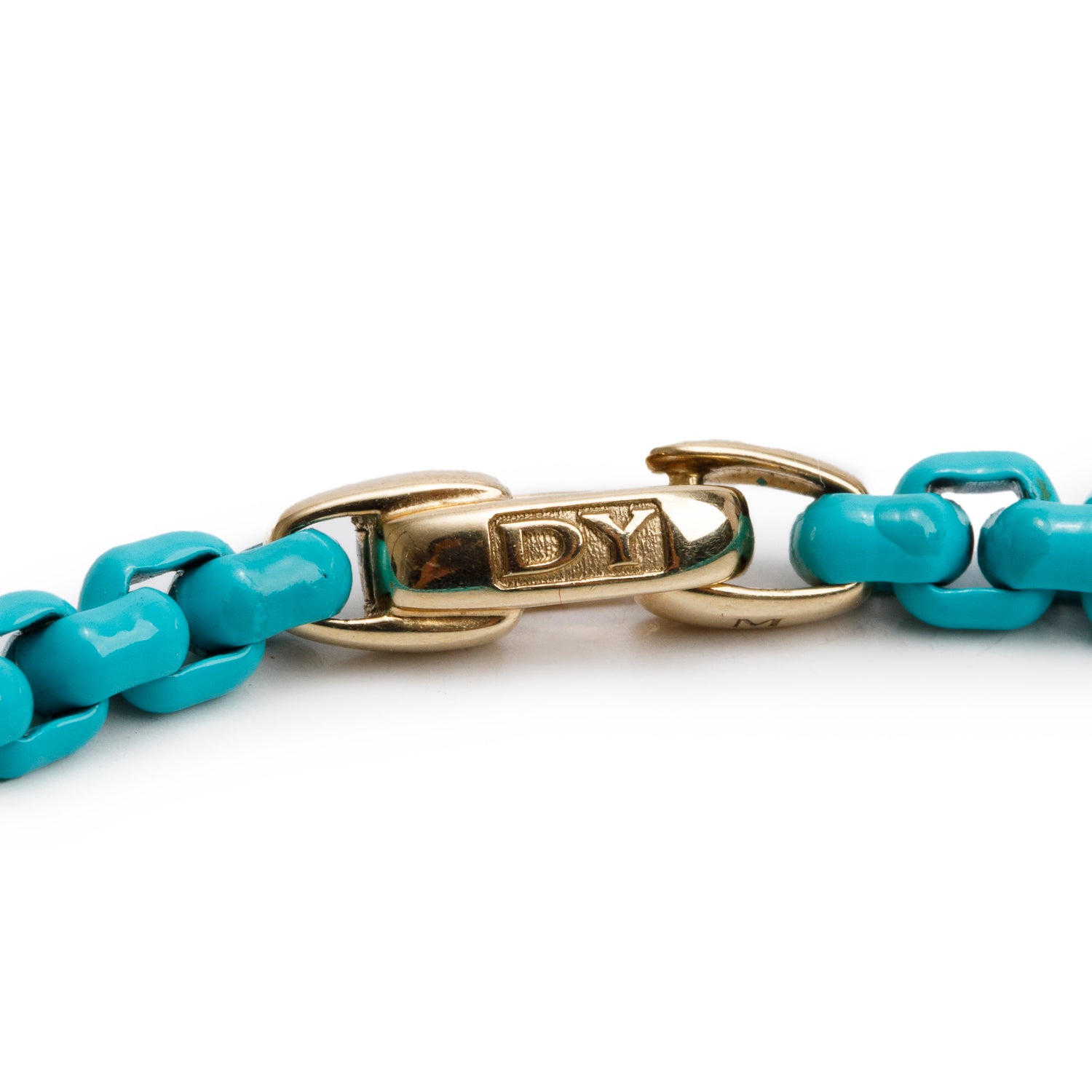 David Yurman 14k Yellow Gold Turquoise Acrylic Bel Aire 4 MM Chain Bracelet w/ Box