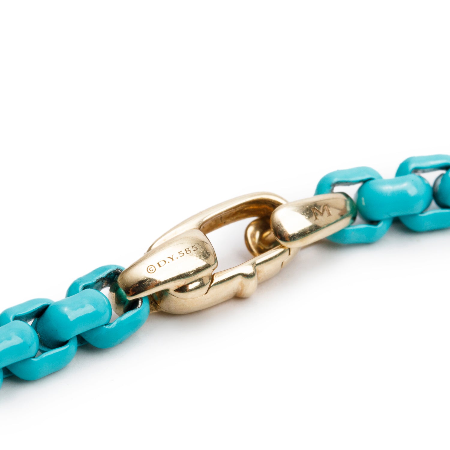 David Yurman 14k Yellow Gold Turquoise Acrylic Bel Aire 4 MM Chain Bracelet w/ Box