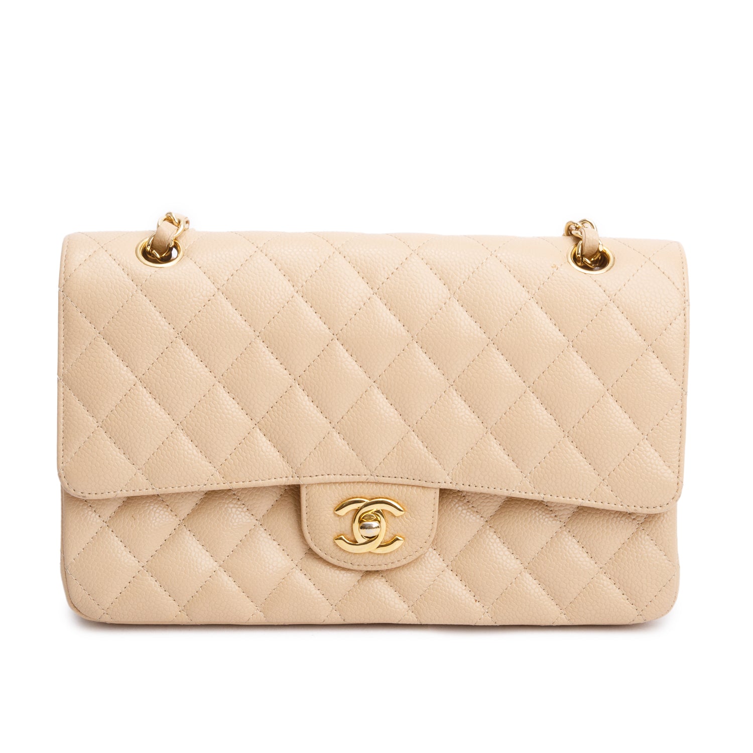 Chanel Beige Quilted Caviar Double Flap Bag