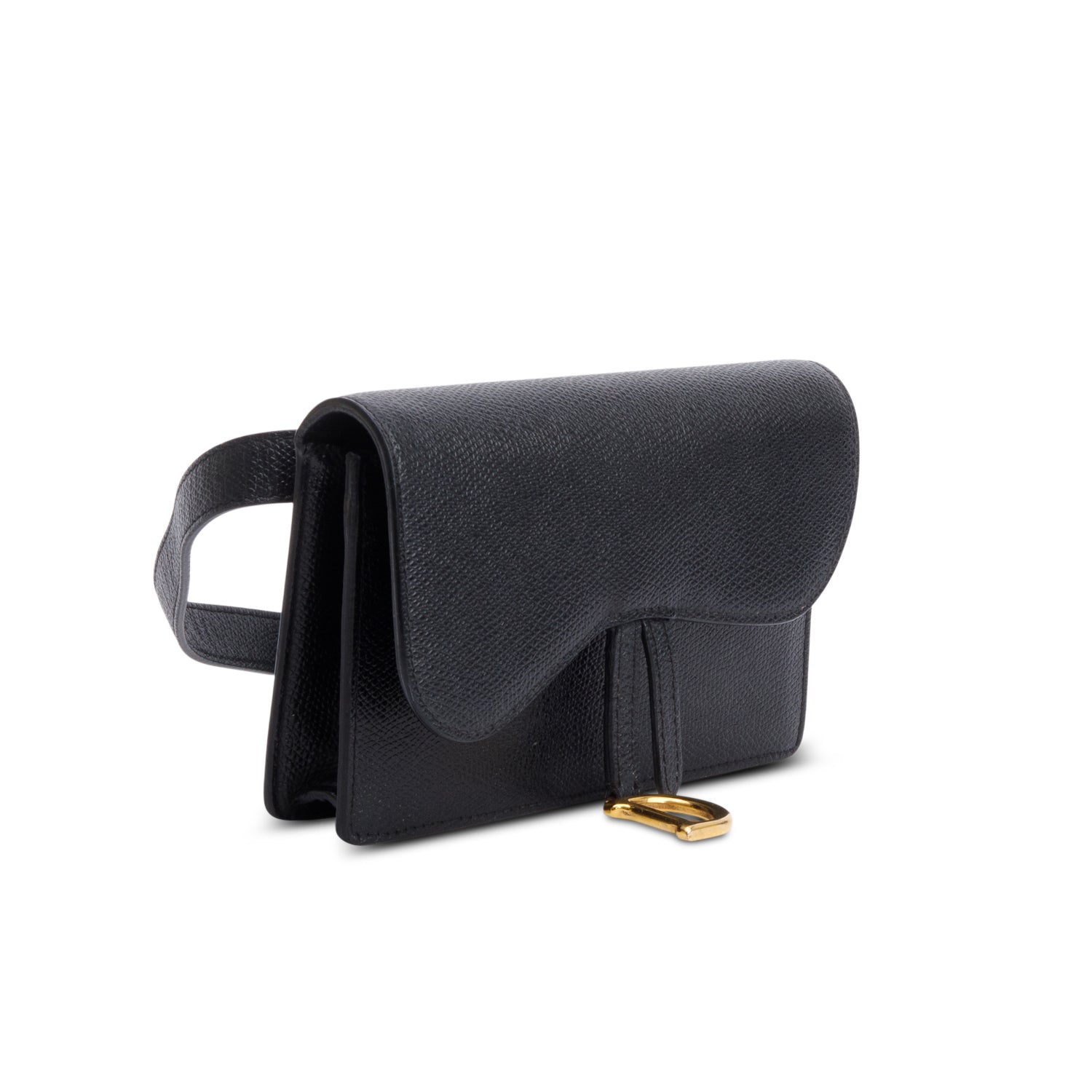 Christian Dior Black Grained Calfskin Saddle Belt Bag w/ Box & Receipt