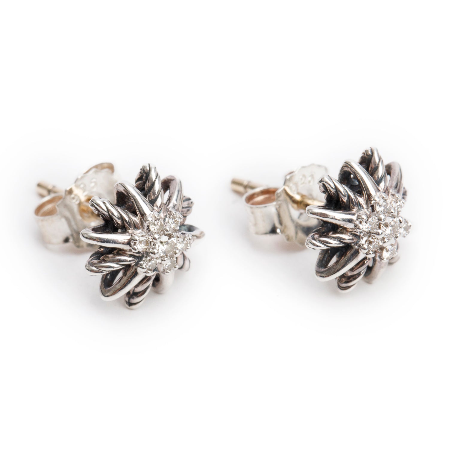 David Yurman Sterling Silver Diamond Starburst Stud Earrings, 9 MM