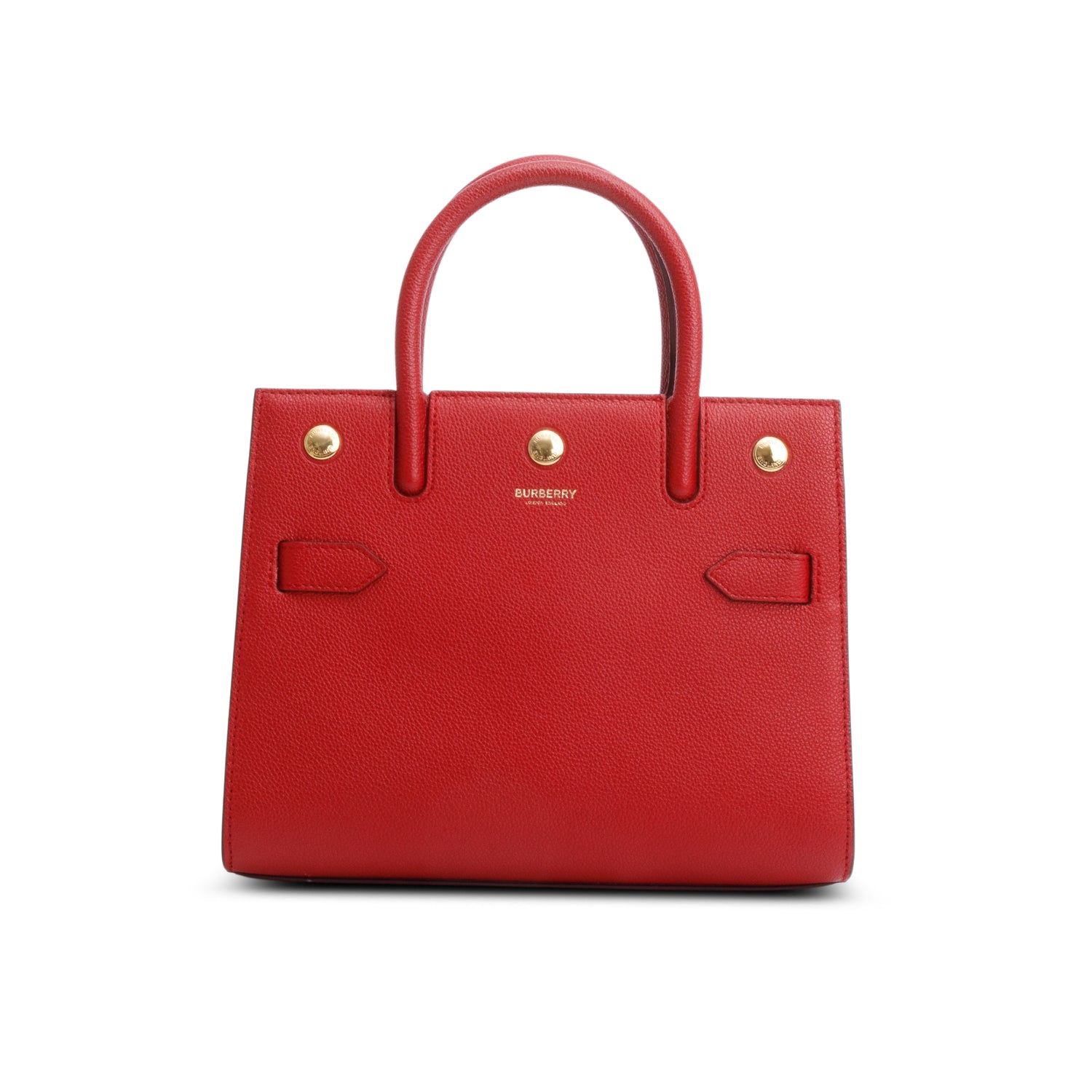 Burberry Red Grainy Calfskin Mini Title Top Handle Bag w/ Strap