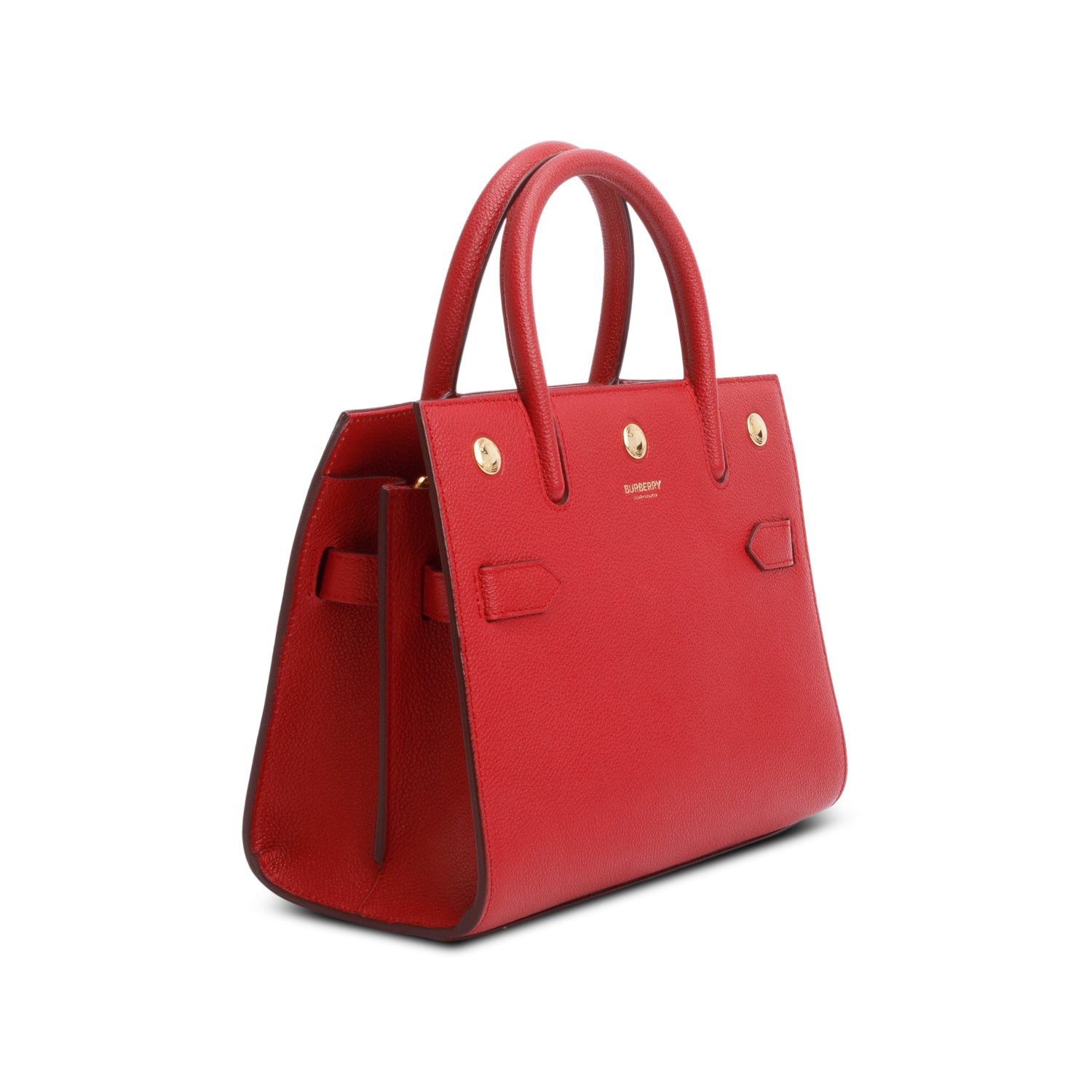 Burberry Red Grainy Calfskin Mini Title Top Handle Bag w/ Strap