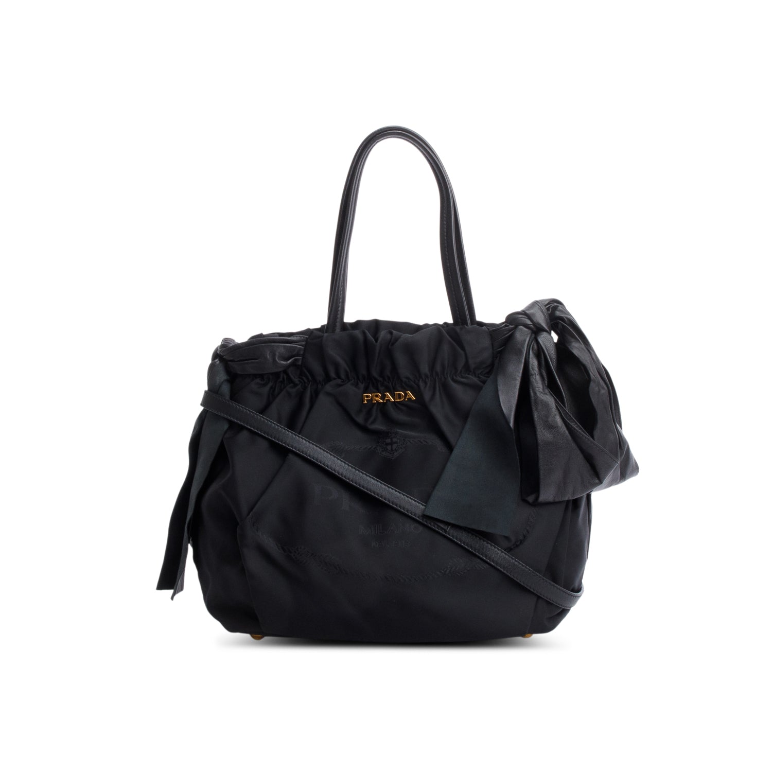 Prada Black Tessuto Bow Nylon Tote Bag w/ Strap