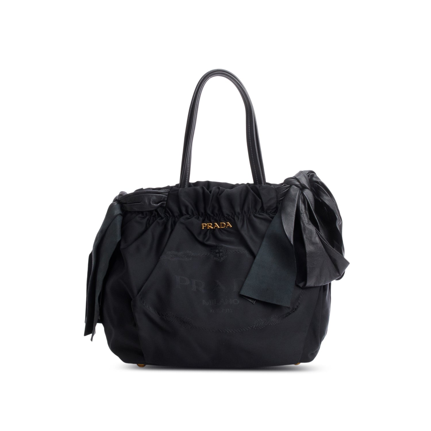 Prada Black Tessuto Bow Nylon Tote Bag w/ Strap