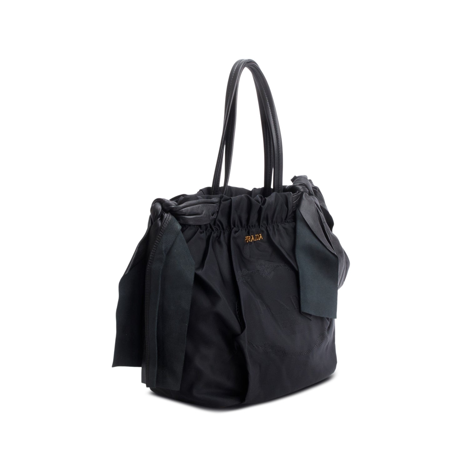 Prada Black Tessuto Bow Nylon Tote Bag w/ Strap