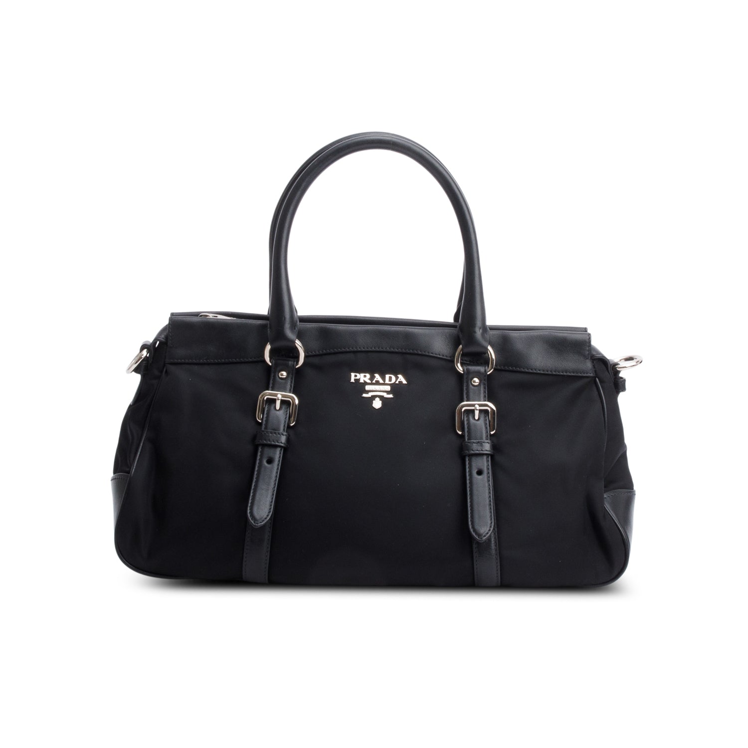 Prada Black Nylon Tessuto Solf Calf Tote w/ Strap