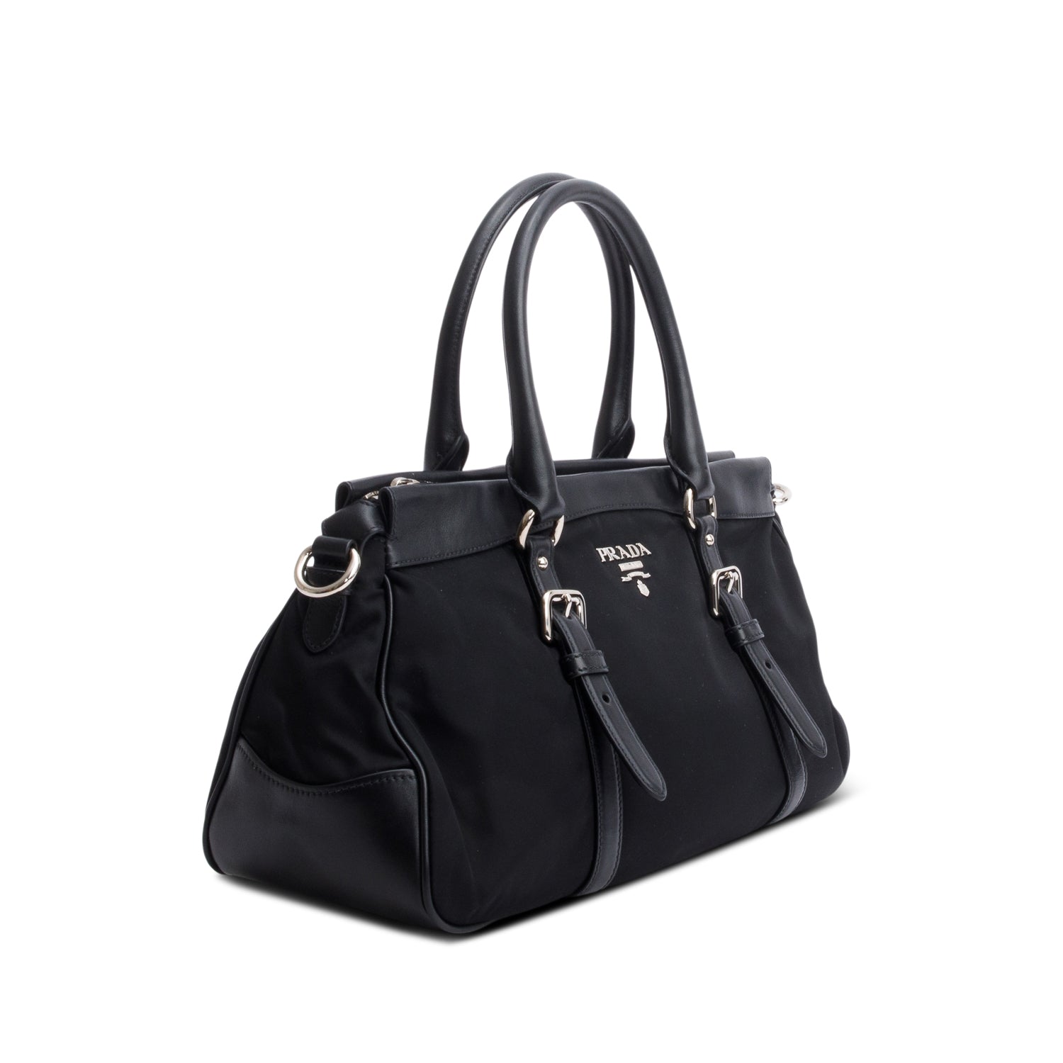 Prada Black Nylon Tessuto Solf Calf Tote w/ Strap