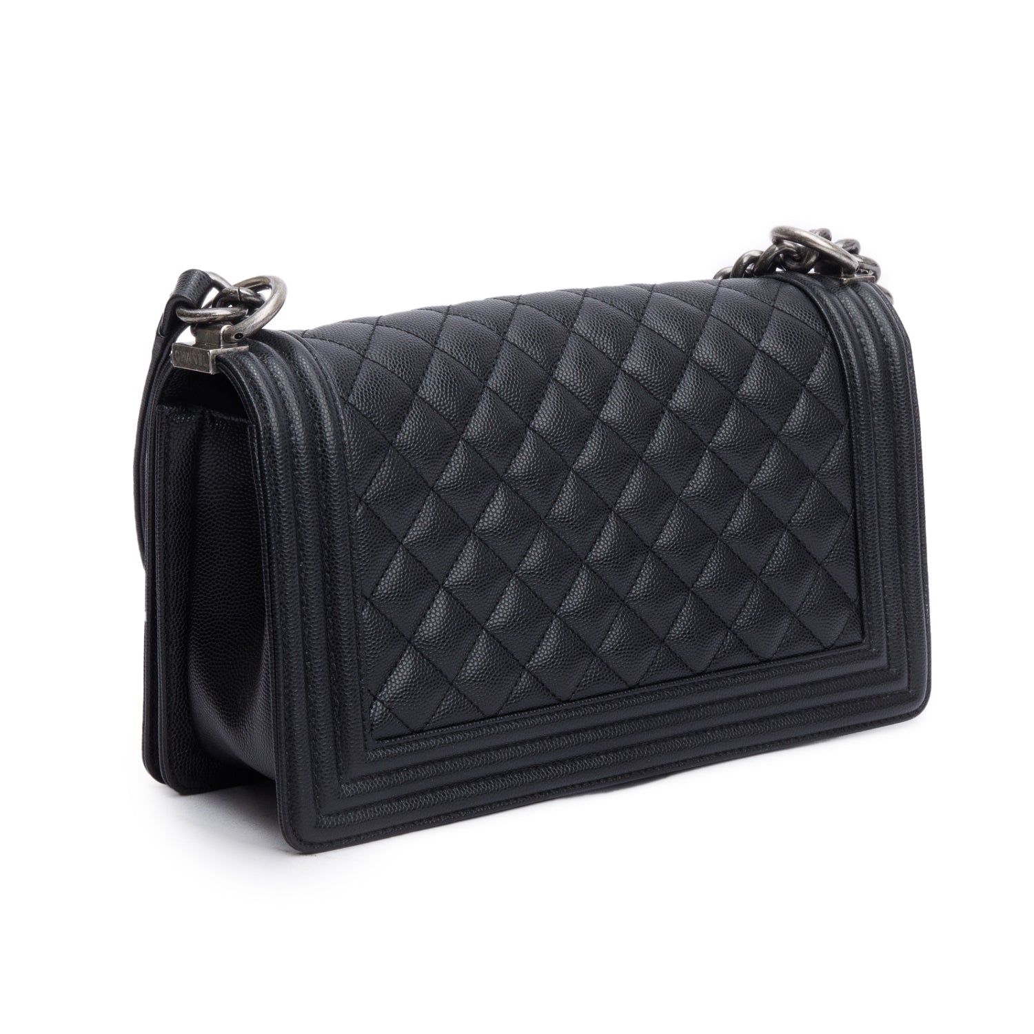 Chanel Black Caviar Quilted Medium Boy Bag w/ Box