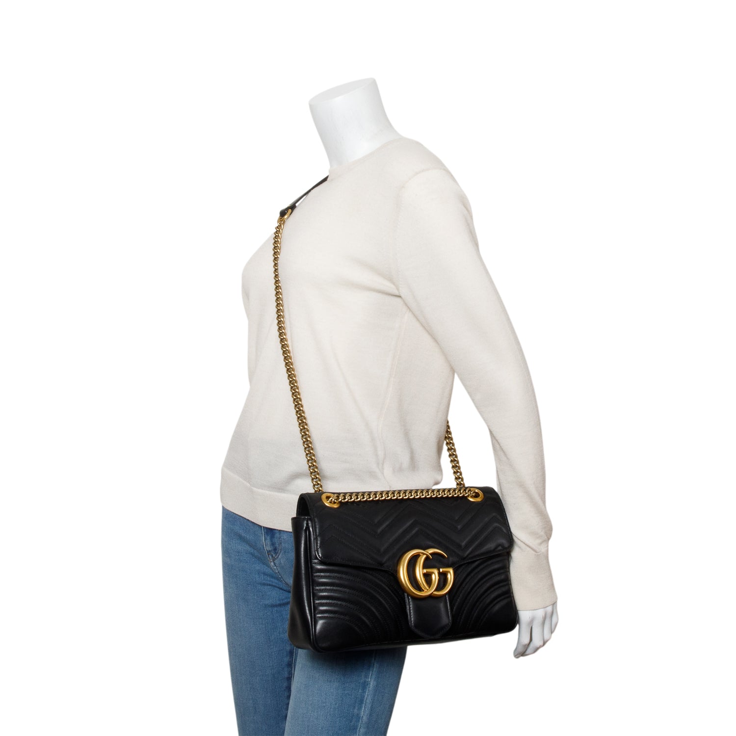 Gucci Black Leather Marmont Large Shoulder Bag