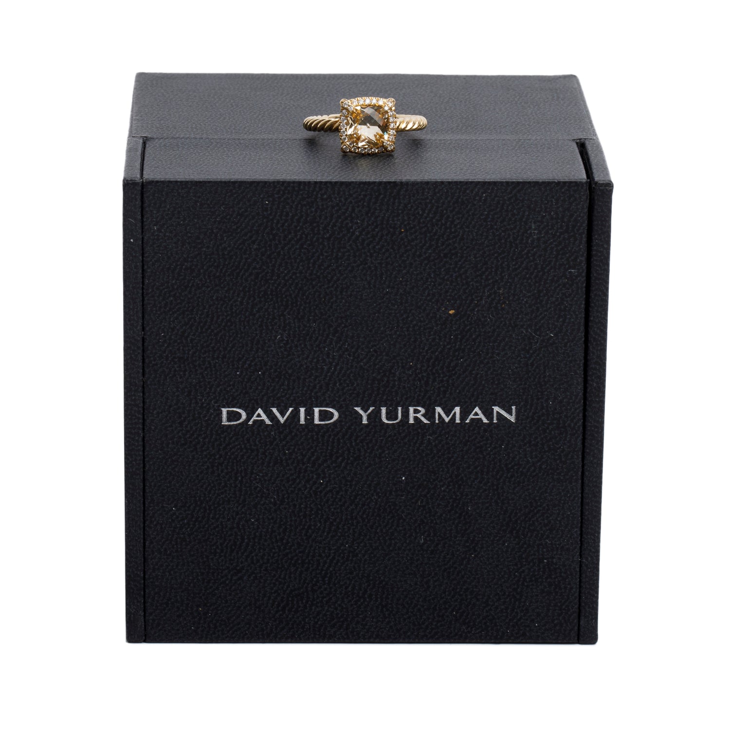 David Yurman 18k Yellow Gold Champagne Citrine & Diamond Petite Chatelaine Ring, Size 6 w/ Box