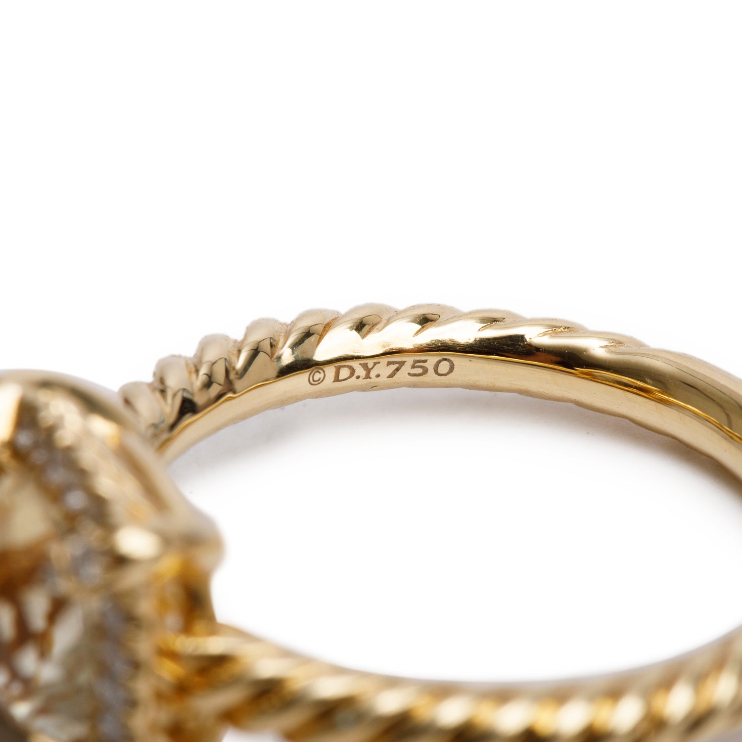 David Yurman 18k Yellow Gold Champagne Citrine & Diamond Petite Chatelaine Ring, Size 6 w/ Box