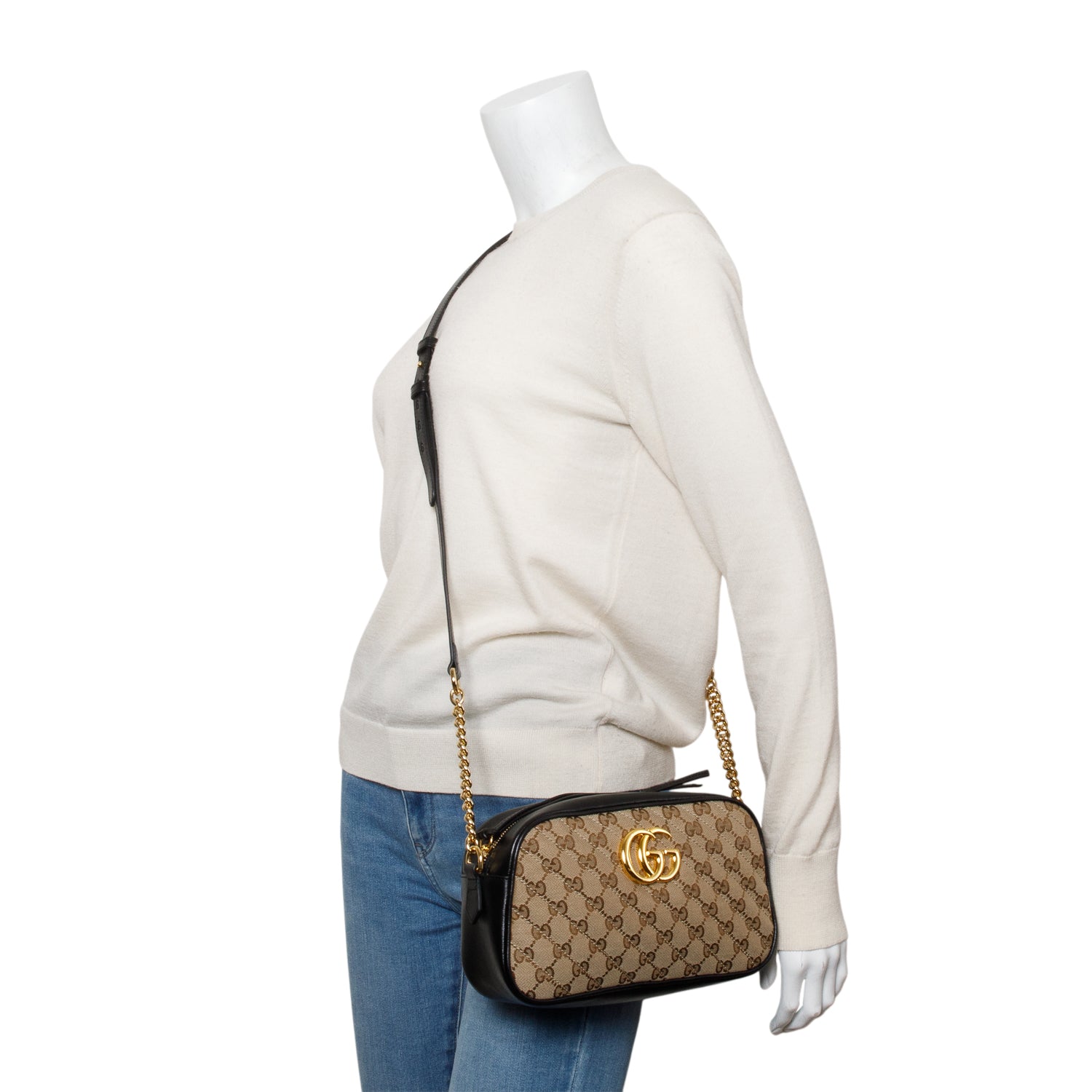 Gucci 2022 Monogram Matelasse Small GG Marmont Chain Shoulder Bag w/ Receipt