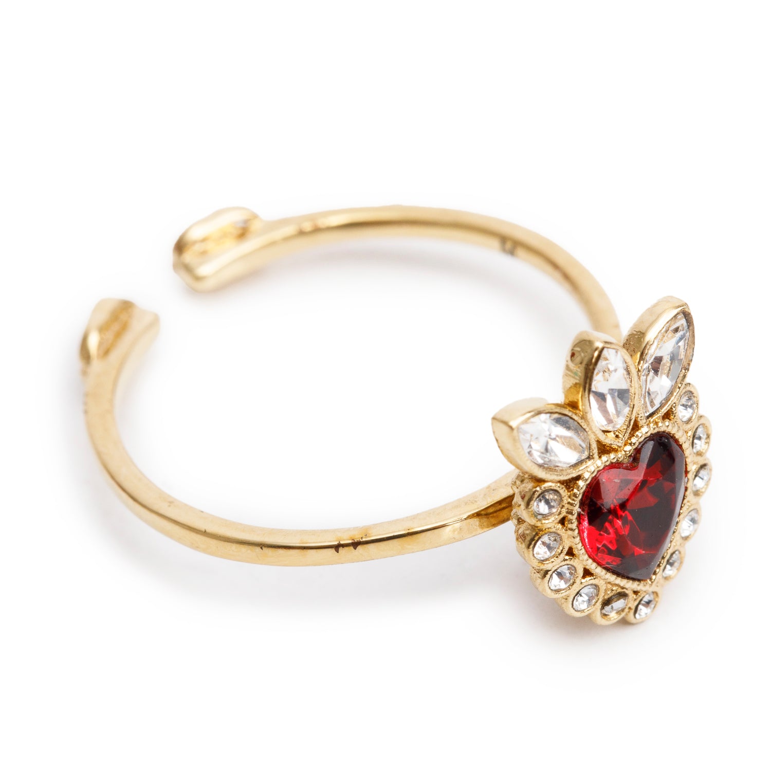 Gucci Gold-Plated Crystal Heart Ring, Size M