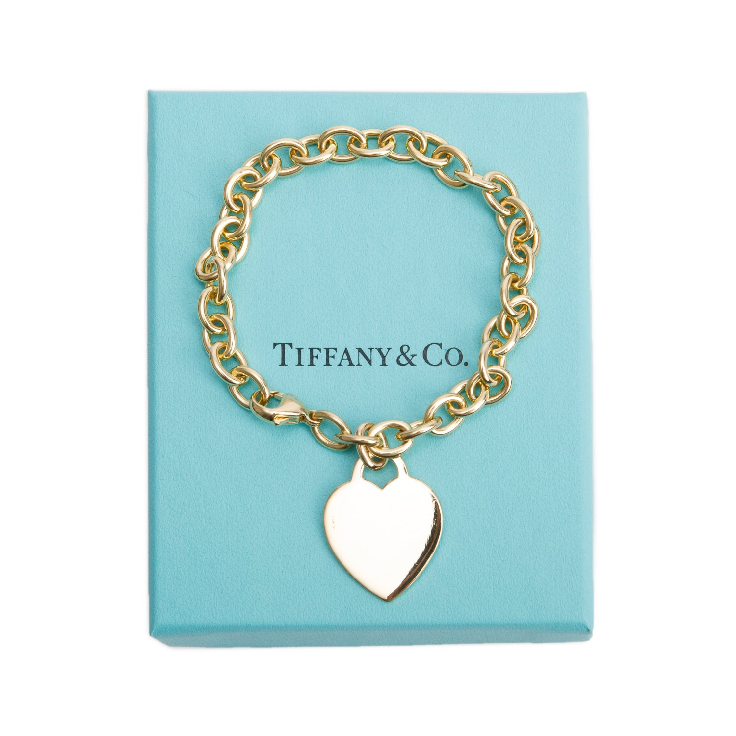 Tiffany & Co. 18k Yellow Gold Heart Tag Charm Bracelet w/ Box