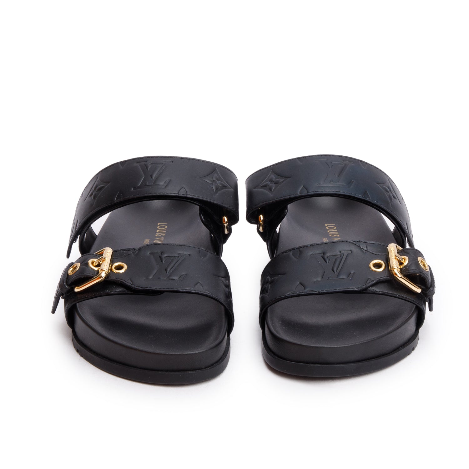 Louis Vuitton 2023 Black Monogram Embossed Leather Bom Dia Comfort Mule, Size 36 w/ Box & Receipt