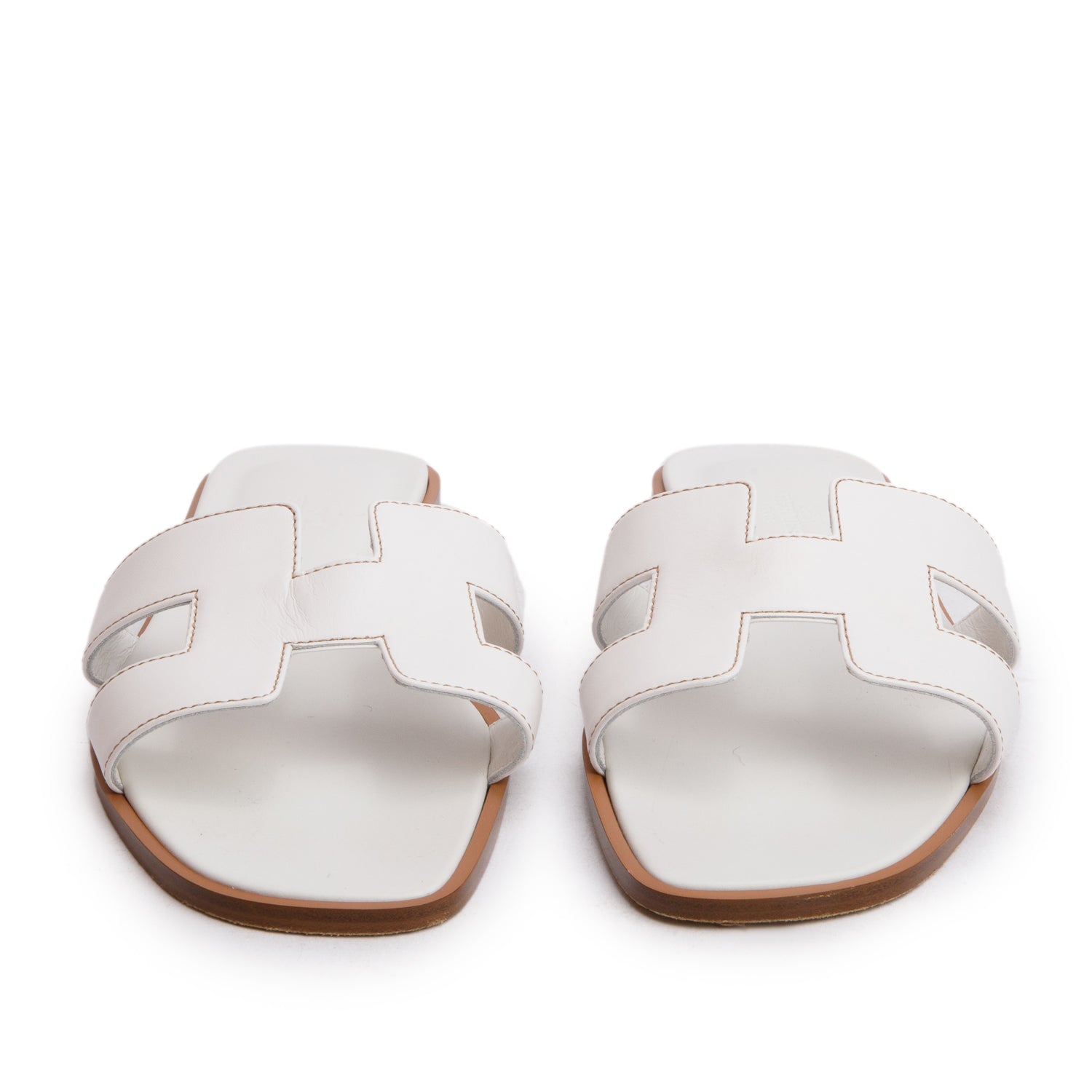 Hermes Blanc Box Leather Oran Sandals, Size 39 w/ Box