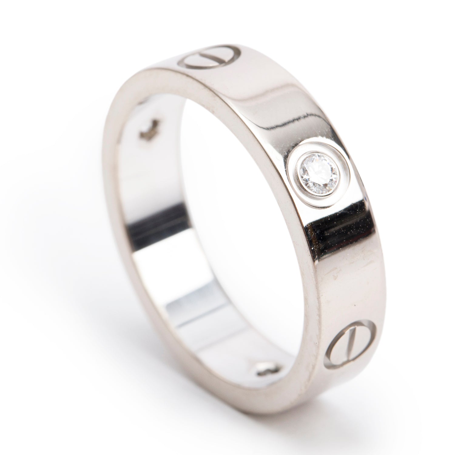 Cartier 18k White Gold 3 Diamond 5.5 MM Love Ring, Size 63 10.5