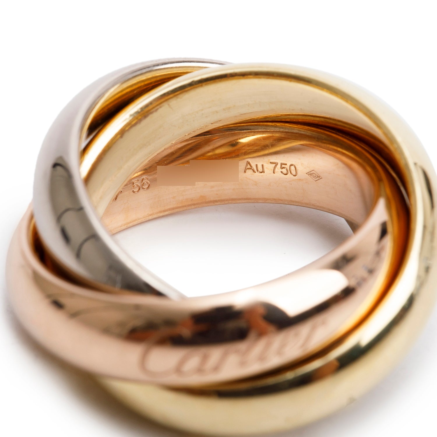 Cartier 2025 18k Tri-Gold Trinity Rolling Ring, Extra-Large Model Size 56 7 w/ Box & Certificate