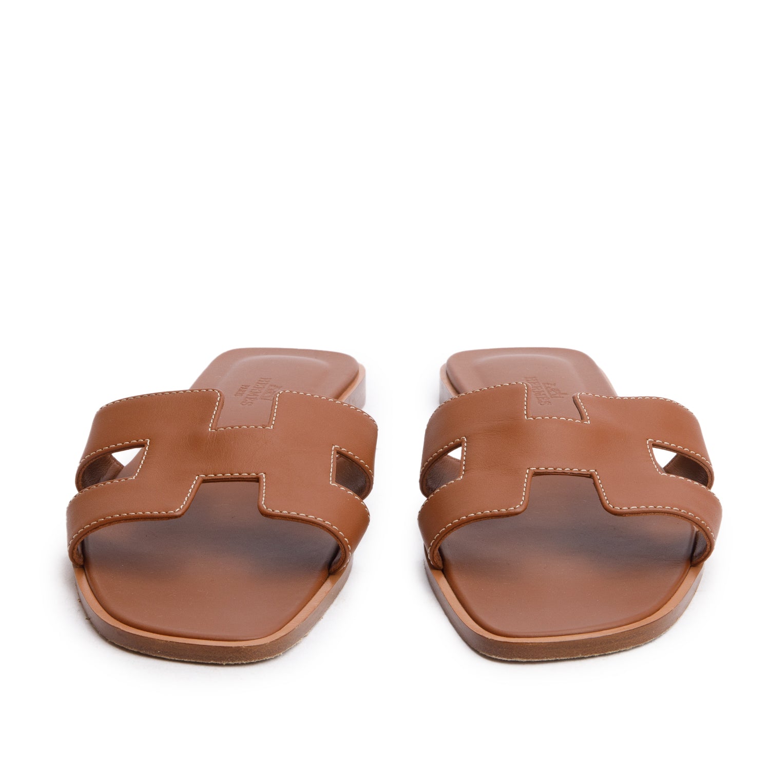 Hermes Gold Box Leather Oran Sandals, Size 39 w/ Box